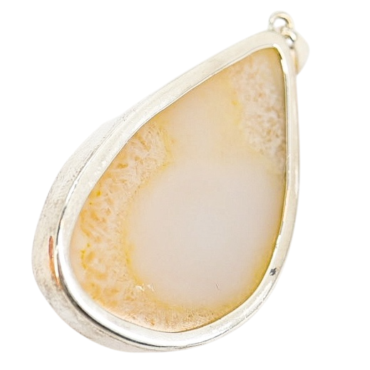 Yellow Druzy Agate Organic Freeform Modernist Pendant in Sterling Silver