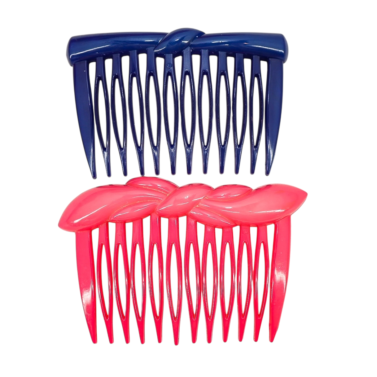 Lot of 2 Vintage 1981 Buch + Deichmann Hair Combs Pink Navy MOD