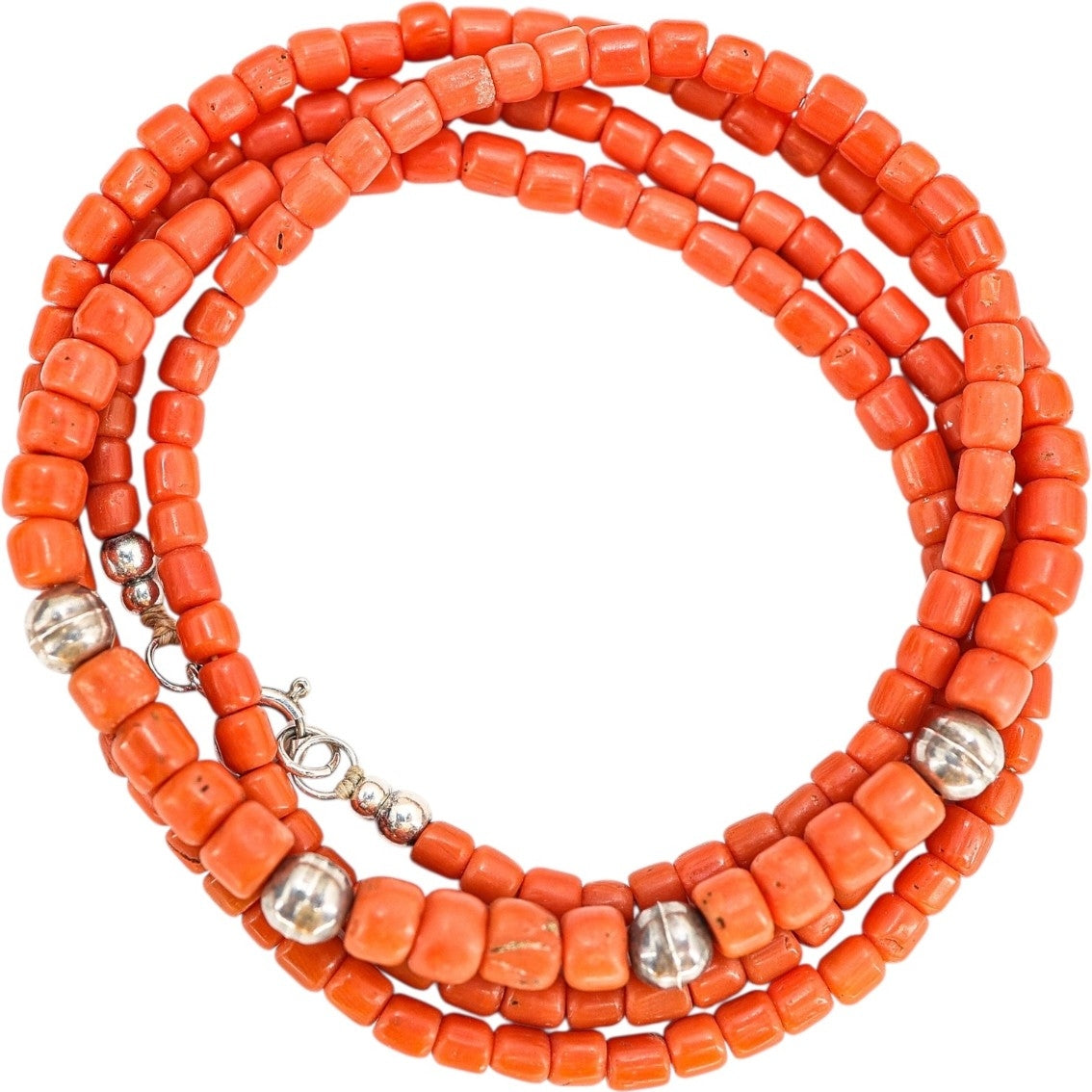 Vintage Red Mediterranean Genuine Undyed Coral And Sterling Necklace BOHO 27g