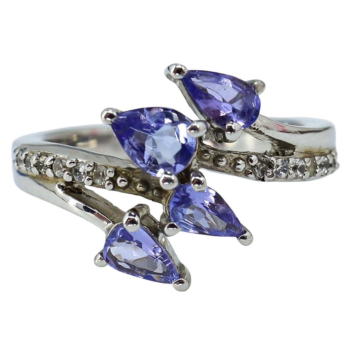 STS Tanzanite And Zircon Sterling Silver Bypass Ring Size 6