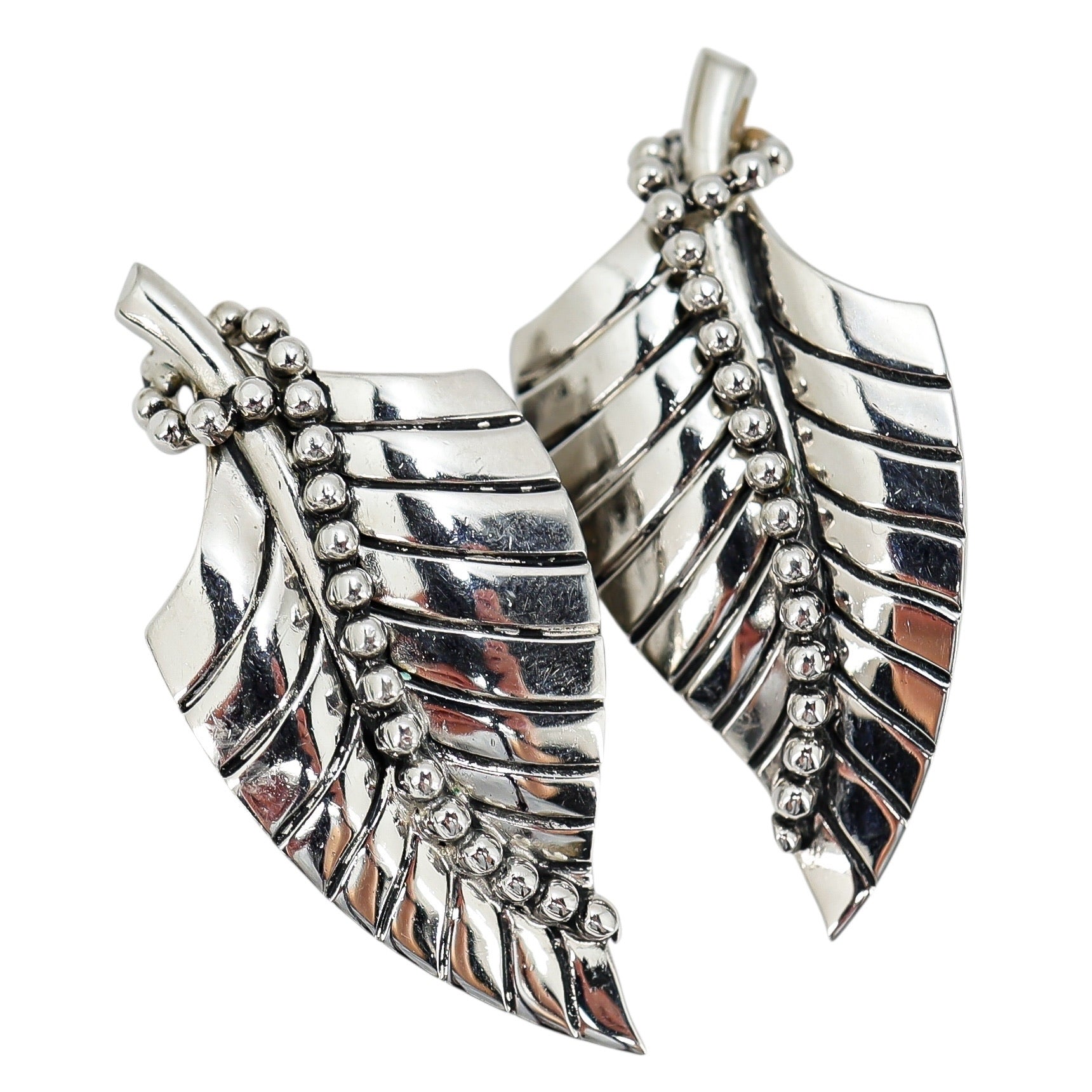 Vintage Whiting & Davis 2” Sculptural Silver-Tone Leaf Clip-On Earrings