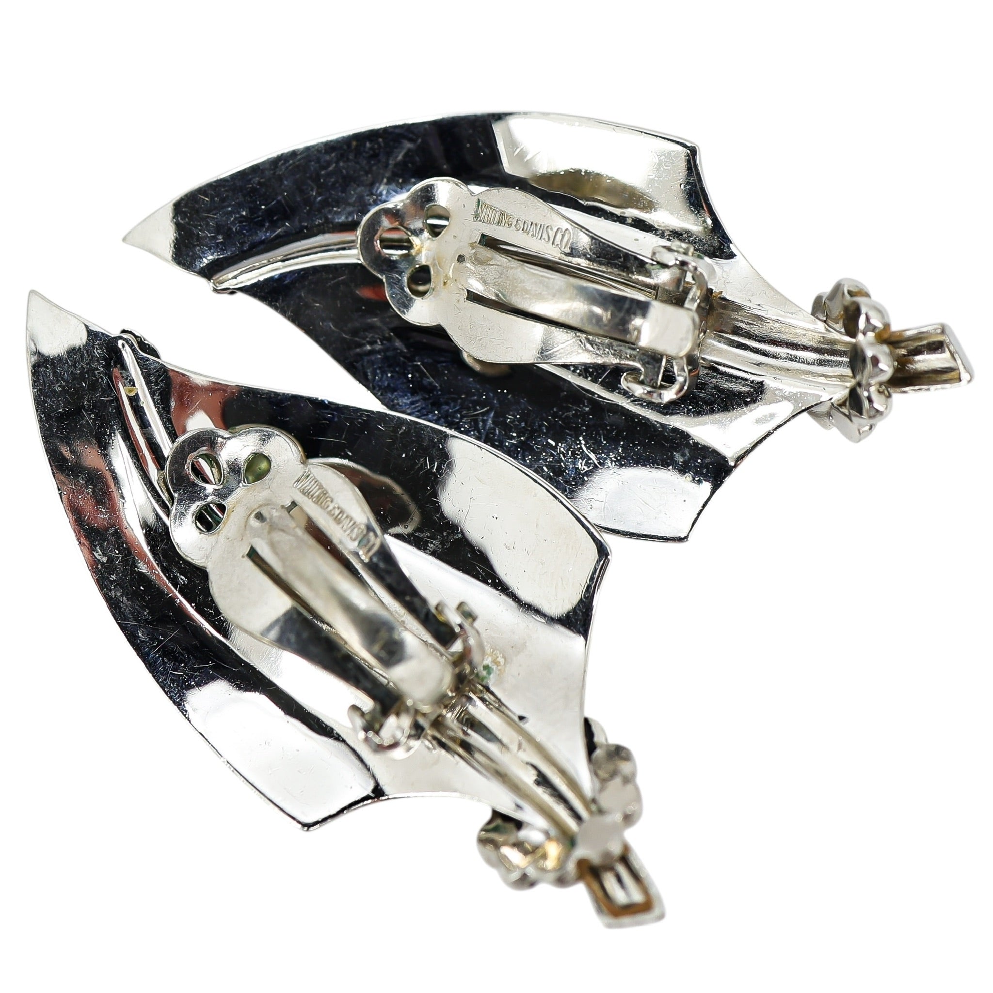 Vintage Whiting & Davis 2” Sculptural Silver-Tone Leaf Clip-On Earrings