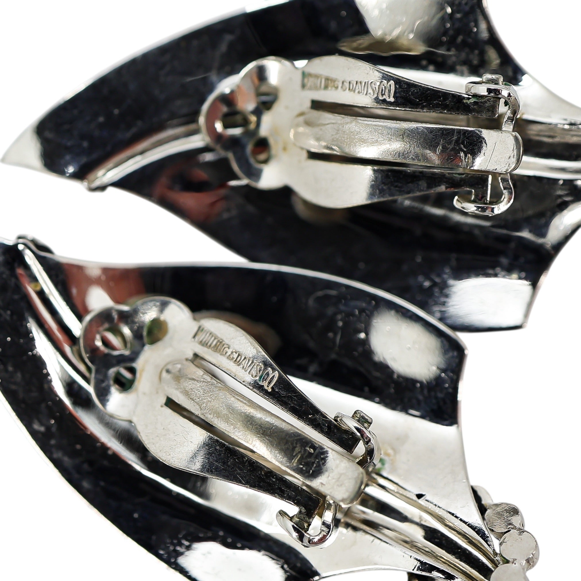 Vintage Whiting & Davis 2” Sculptural Silver-Tone Leaf Clip-On Earrings