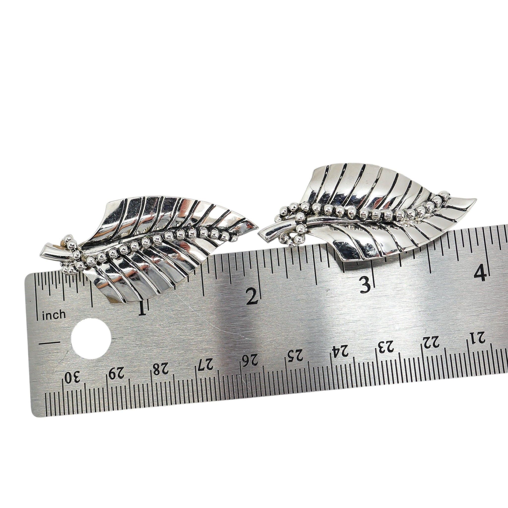 Vintage Whiting & Davis 2” Sculptural Silver-Tone Leaf Clip-On Earrings