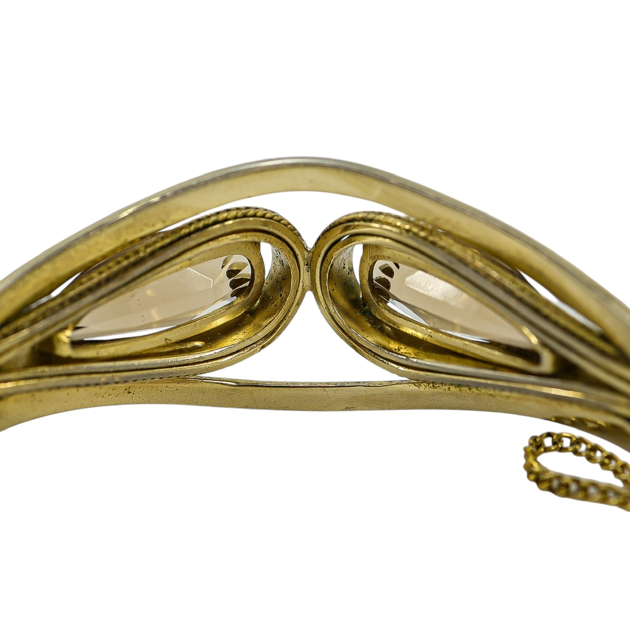 Vintage Antique ca 1920-40s Whiting & Davis Goldtone Hinged Bangle Bracelet Smoky Glass