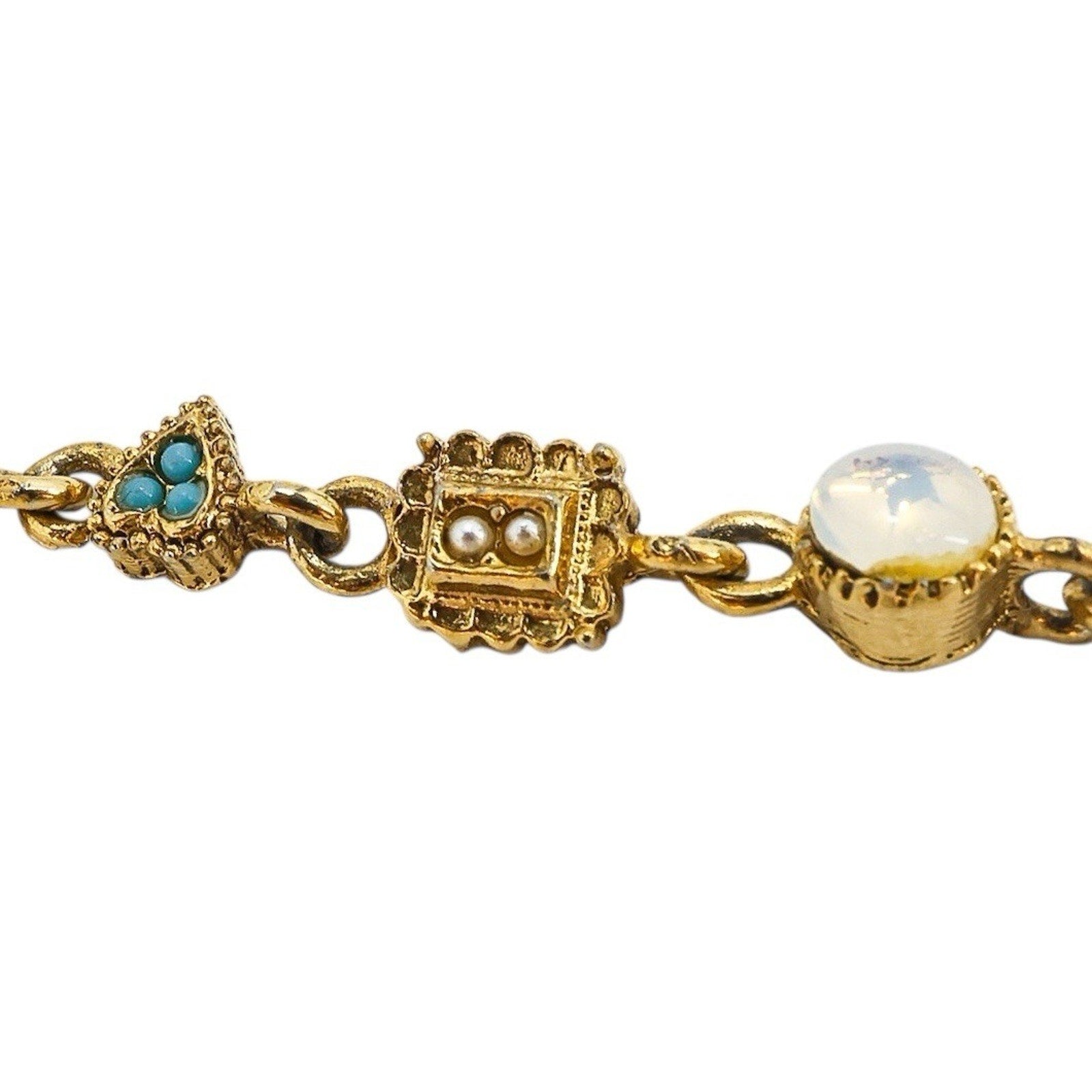 Vintage Signed ART Charm Bracelet Ornate Victorian Revival GoldTone 7.3”