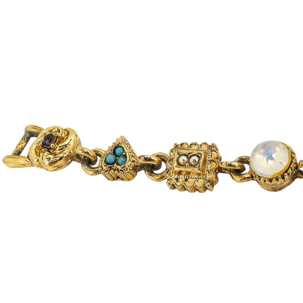 Vintage Signed ART Charm Bracelet Ornate Victorian Revival GoldTone 7.3”