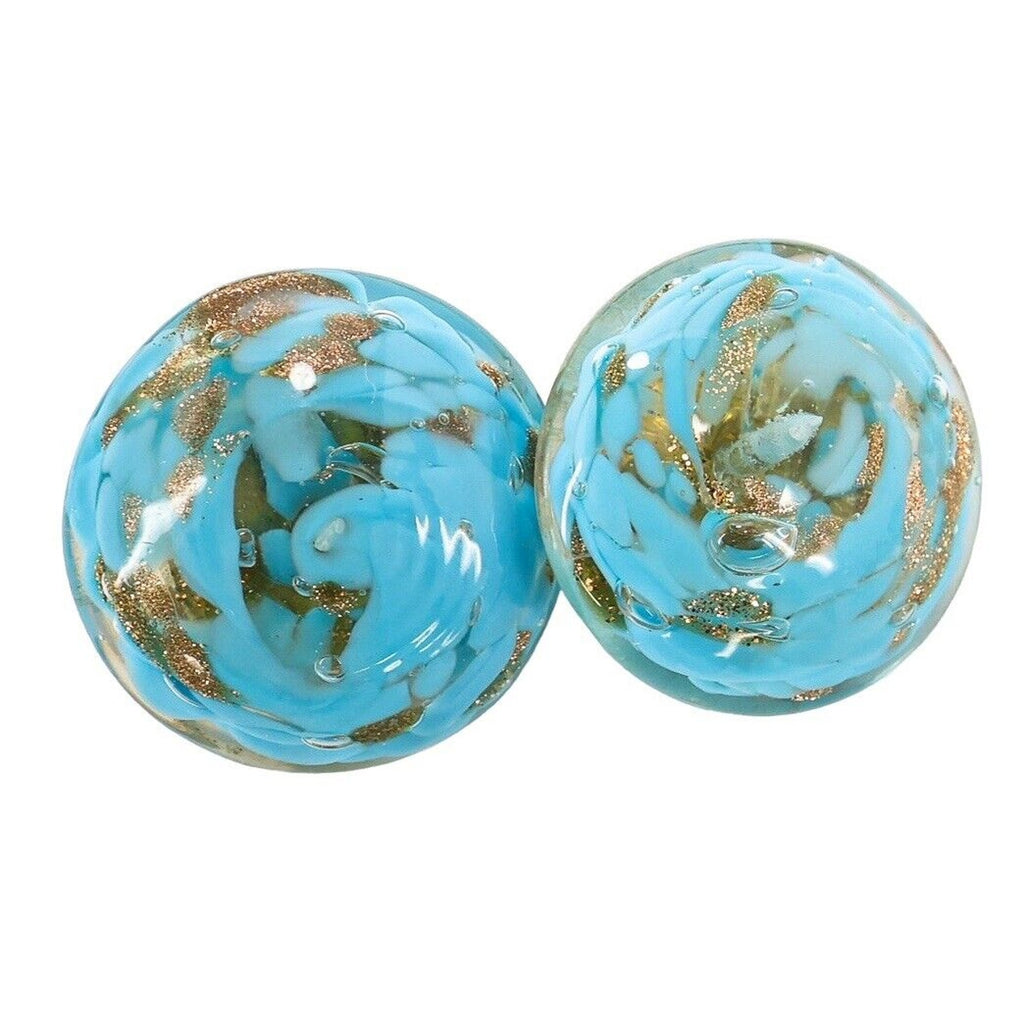 Vintage Murano Glass Jewelry Set Blue Aventurine Sommerso Beads Signed Italy