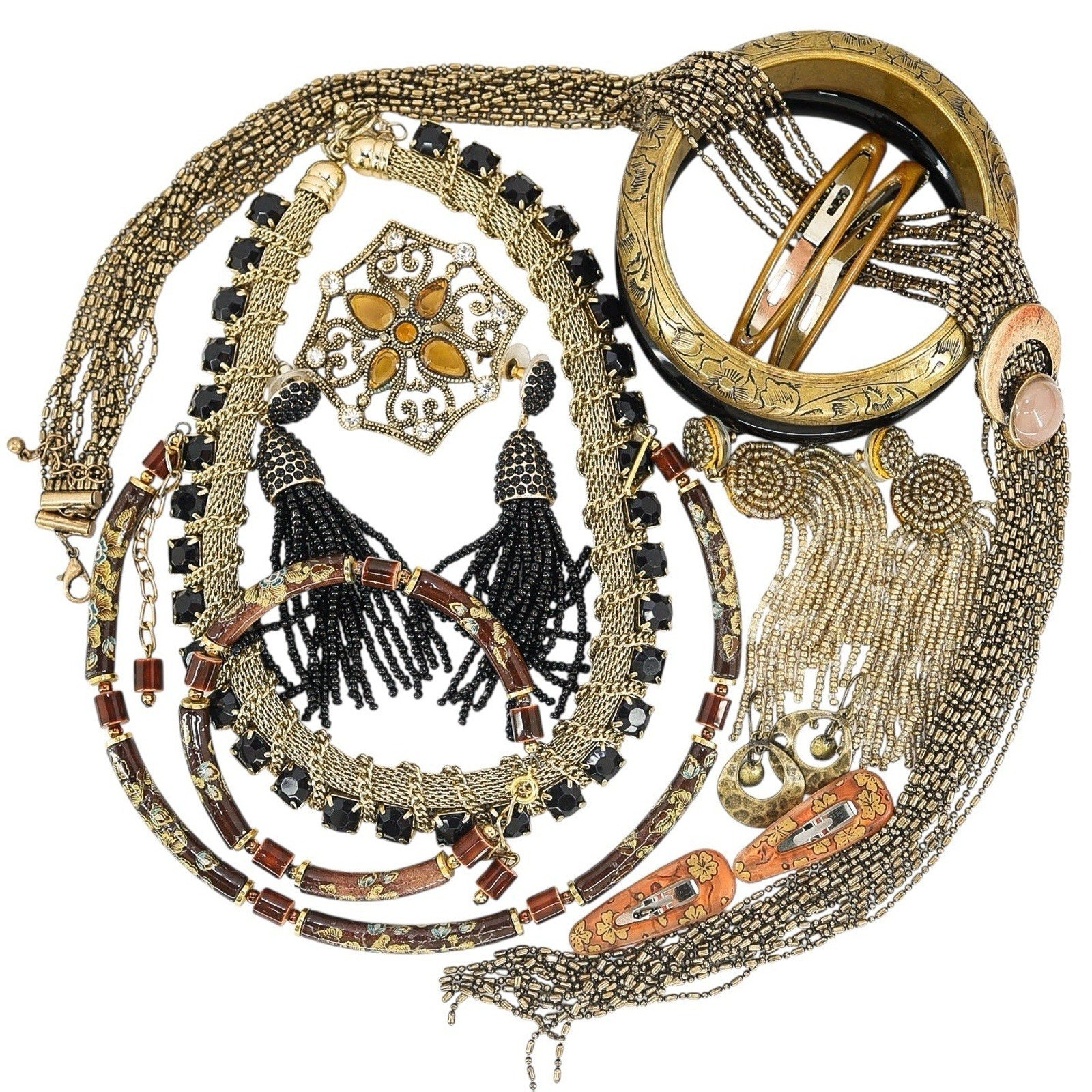 Fashion Jewelry Lot Y2K Boho Chic Glam Eclectic Brass Tone Asian Bold Statement