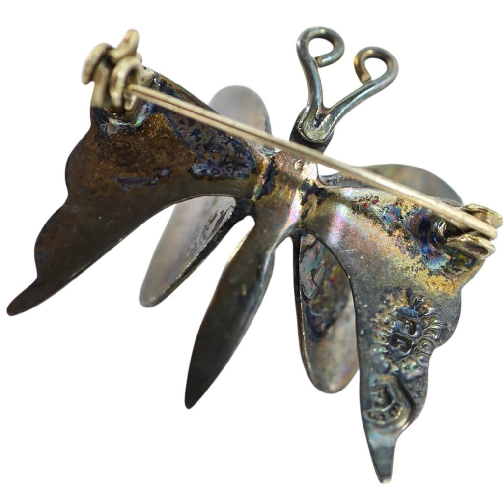 Vintage Taxco FG Sterling Silver Abalone Butterfly Brooch 3D Eagle #3 “FG” Mark
