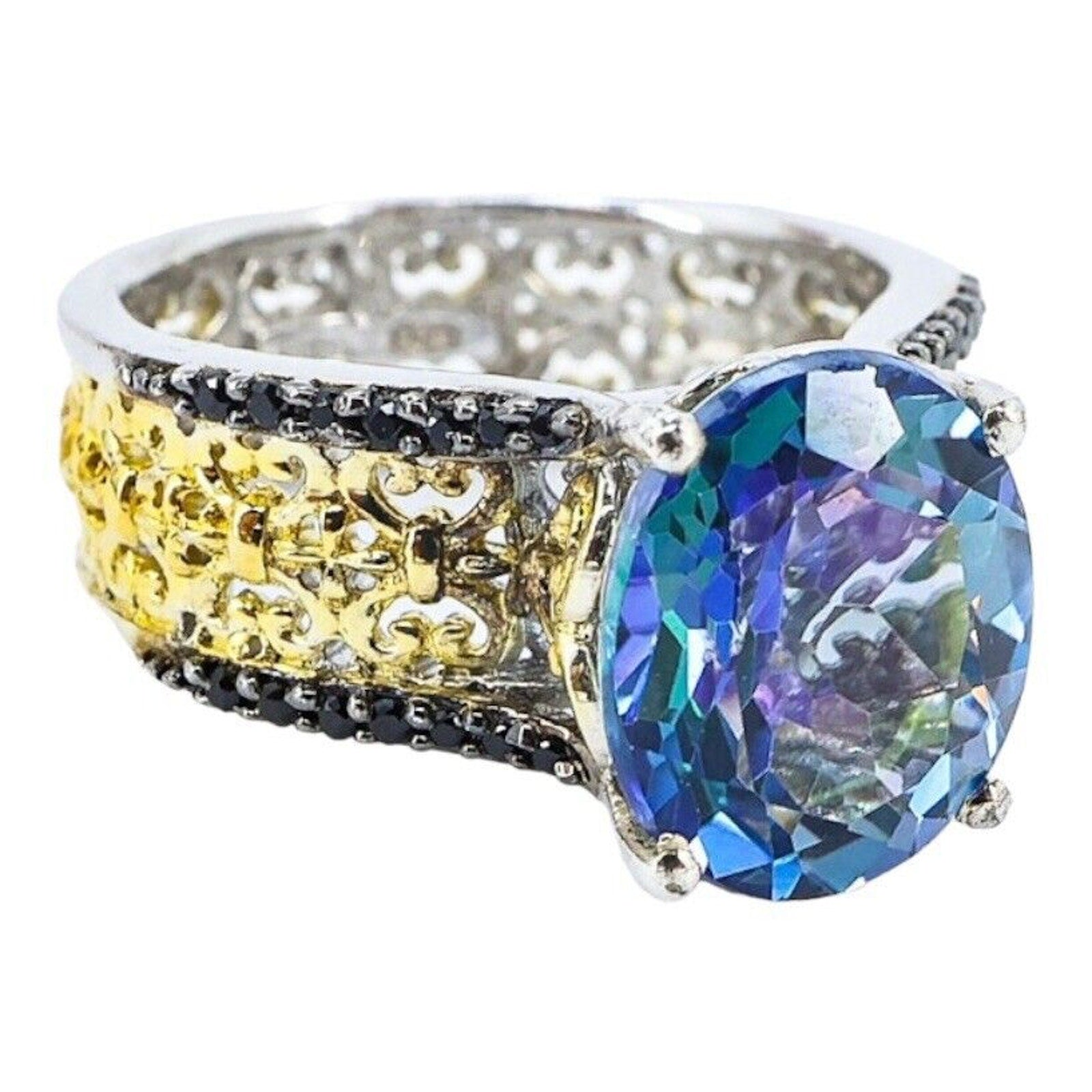 Large Statement Mystic Topaz Sterling Silver Ring STS Chuck Clemency Size 7.5