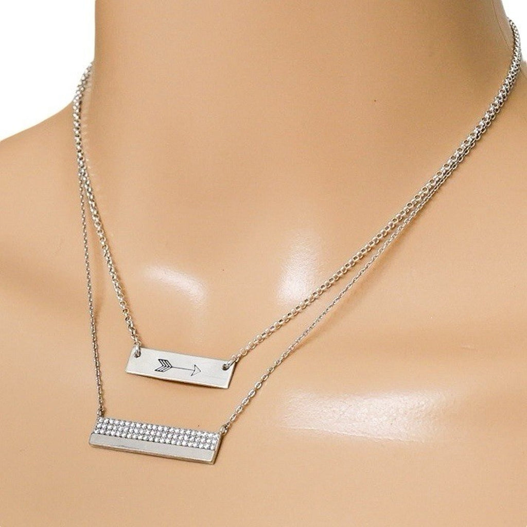 Lot of 2 Layered Necklaces Minimalist Elegant Sterling Silver Bar Pendants