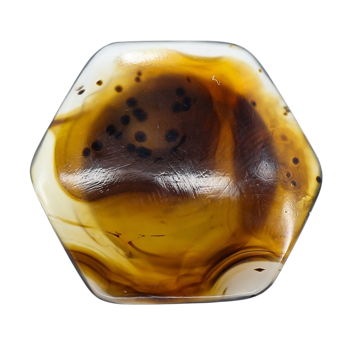 Vintage Agate Bolo Tie Slide Caramel Brown Banded Stone 1.25” Hexagon