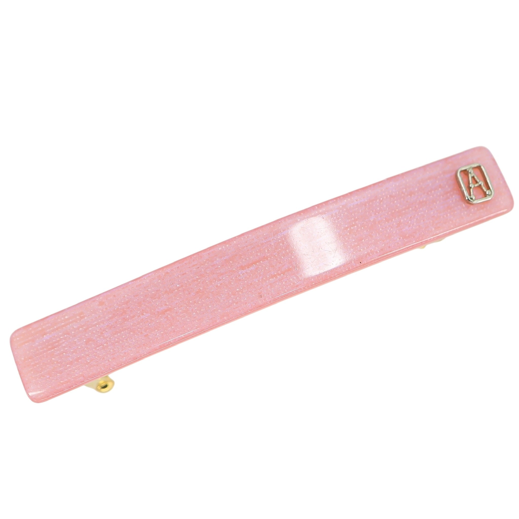 Alexander De Paris Pink Hair Barrette Soft Shimmer 2.5" French Hair Clip Logo Accent