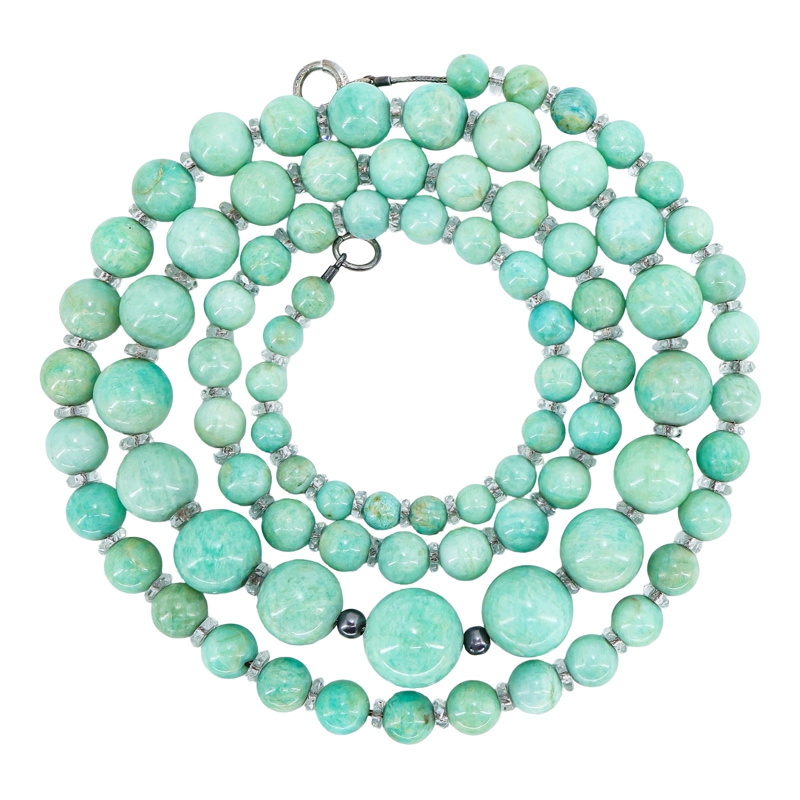 Vintage Amazonite Graduated Bead Necklace Art Deco Style 32" Opera Length