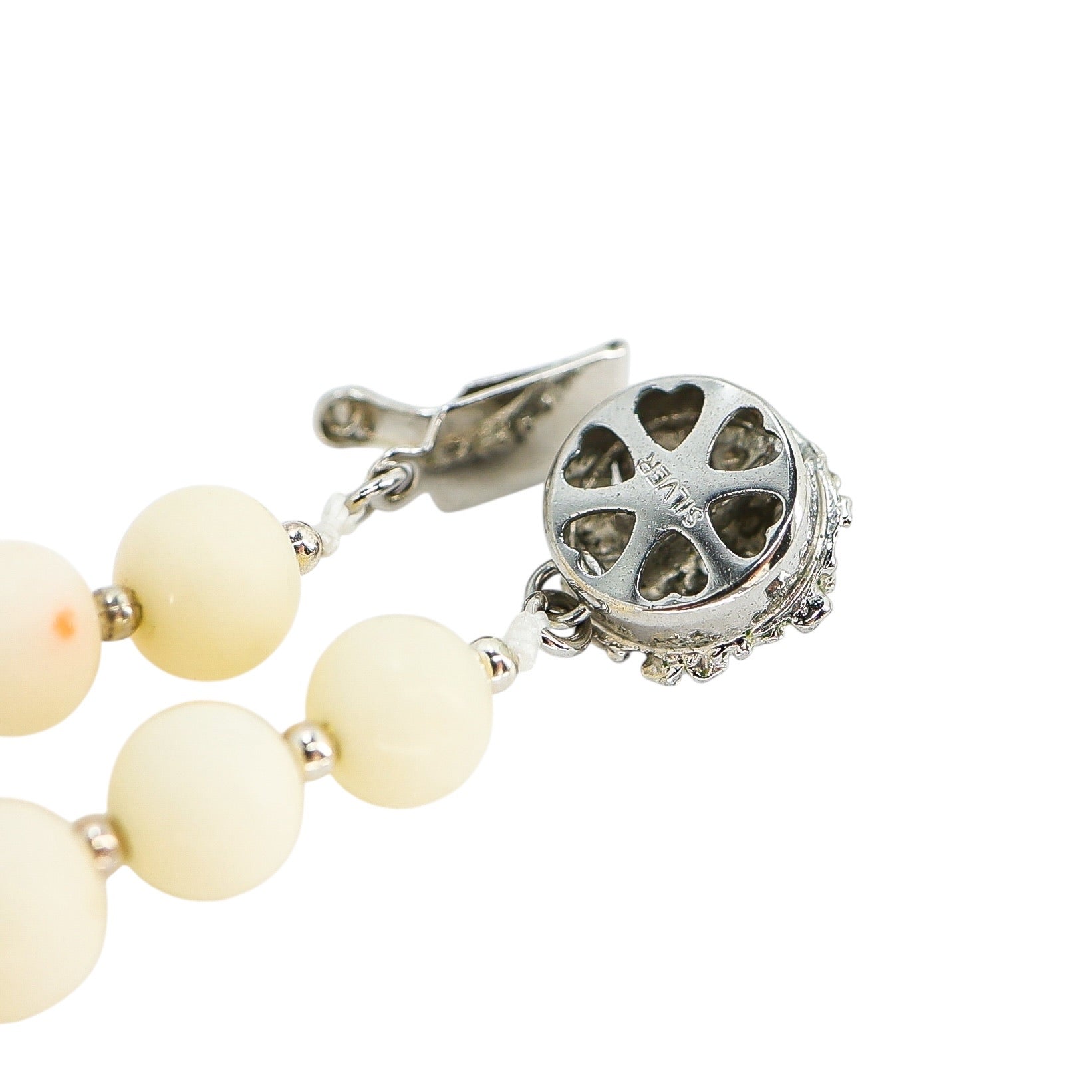 Vintage White Angel Skin Coral Necklace With Sterling Spacers And Ornate Clasp