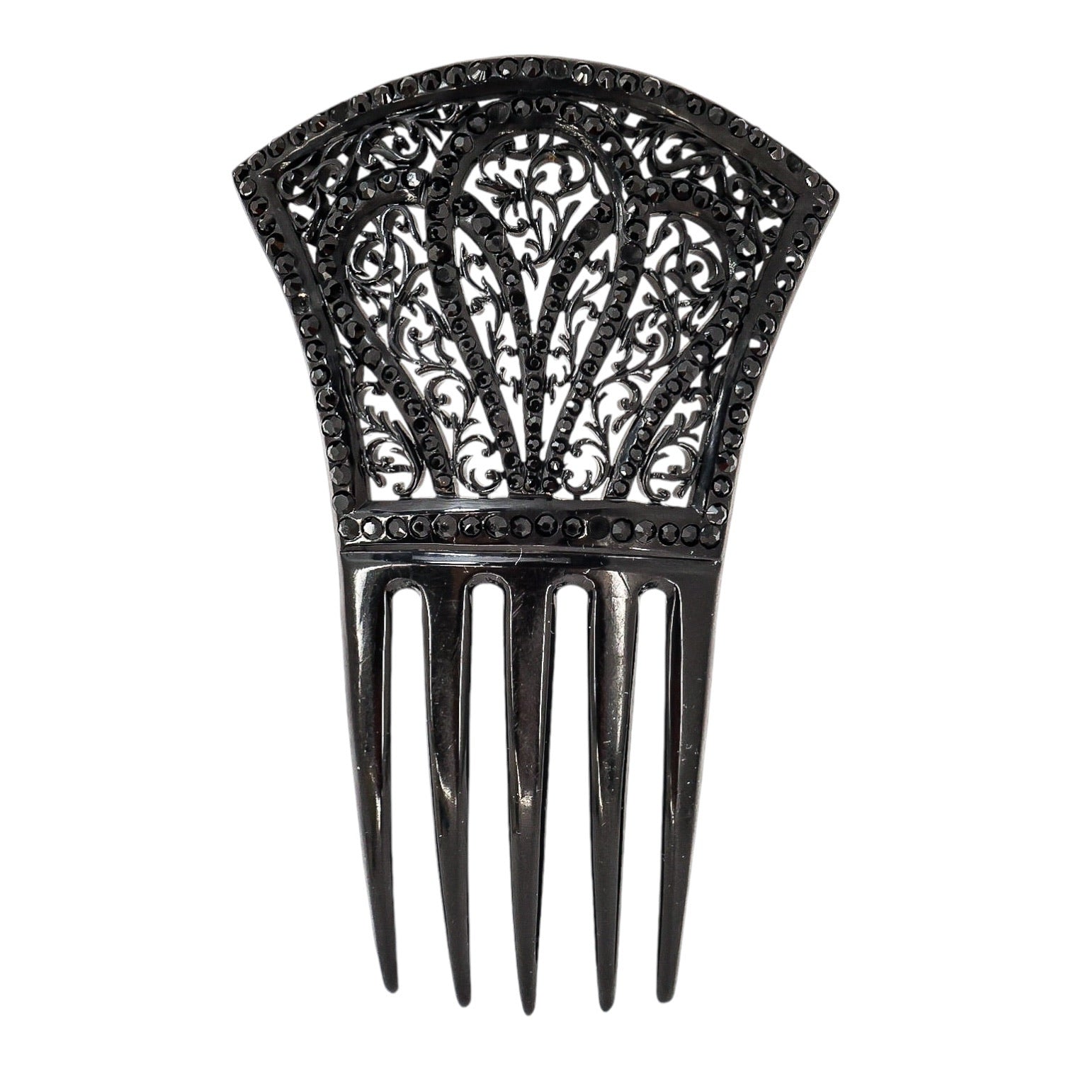 Vintage BEST-HOLD Black Celluloid Hair Comb Filigree Mantilla Style Hair Pick