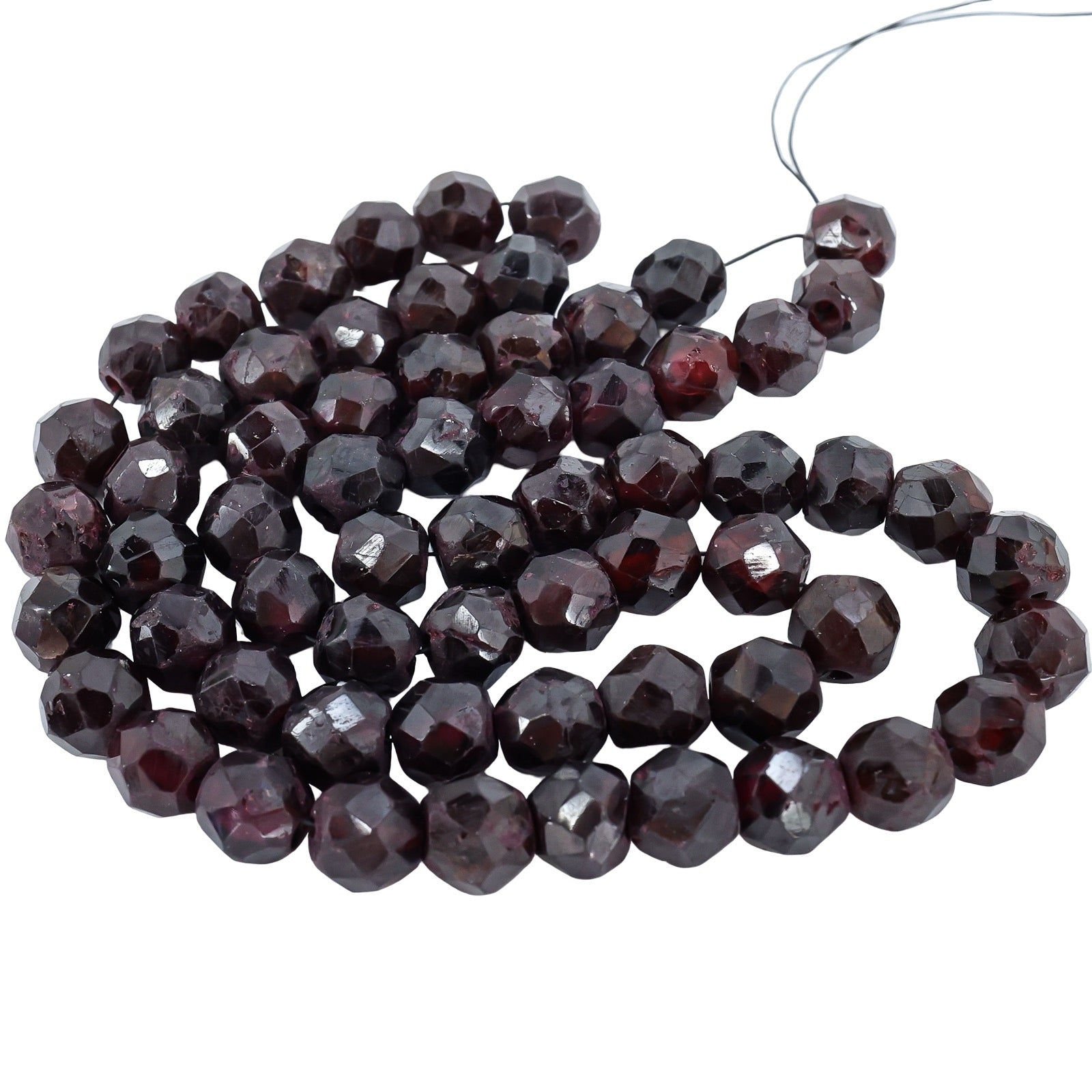 Vintage African Trade Glass Beads Strand Garnet Red Hand Faceted Biconical Drill 16”