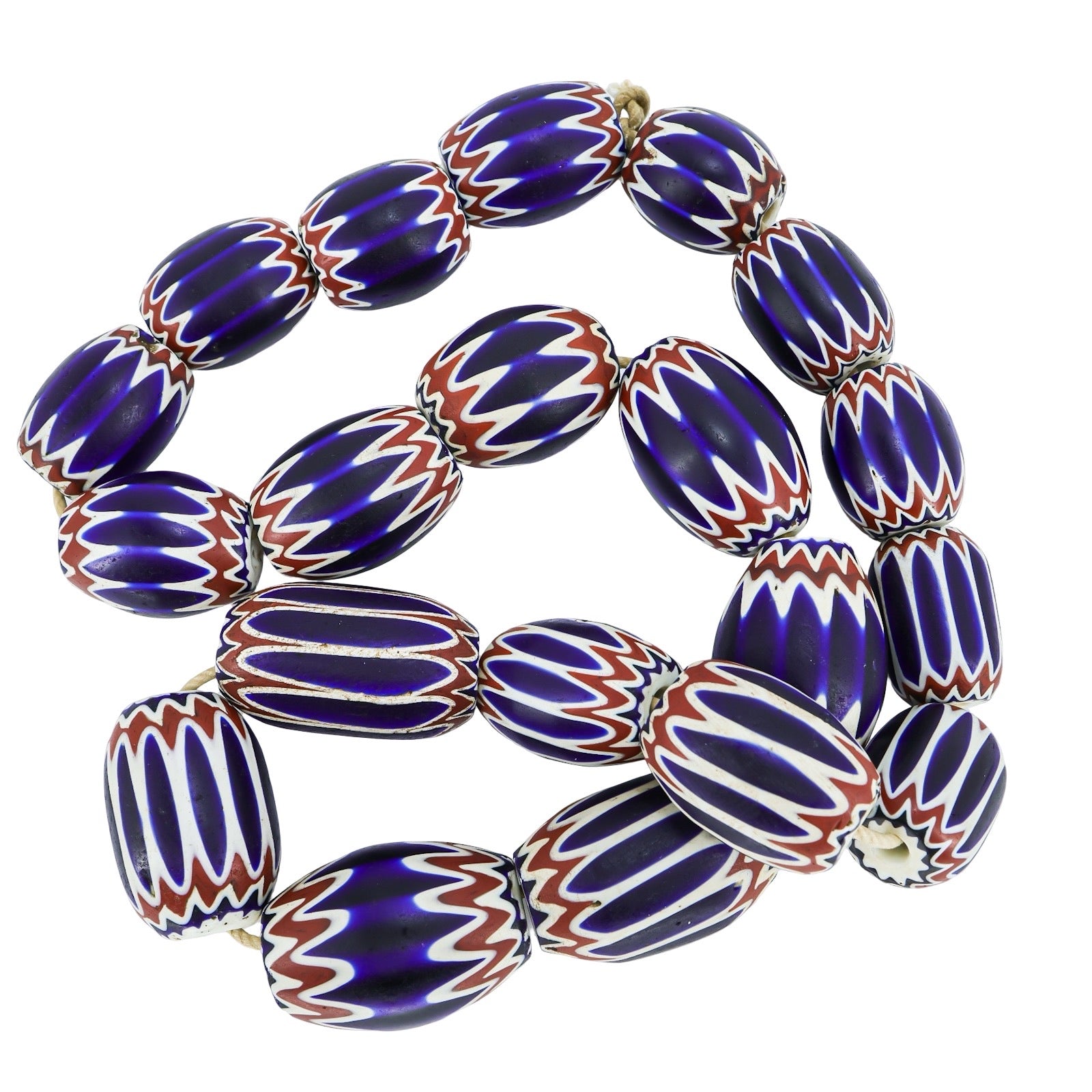 Rare Antique Venetian Jumbo 6 Layer Rosetta Pattern Chevron Collectible Bead Strand Necklace 37-50+ mm