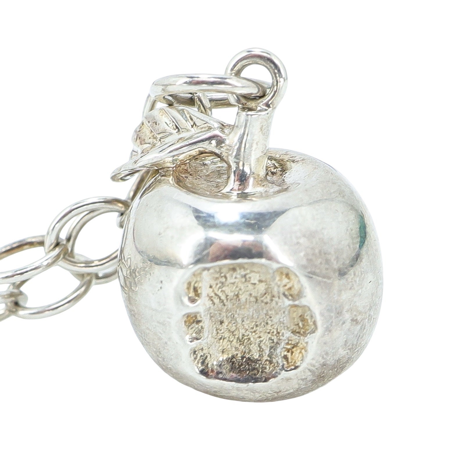 Modernist Sterling Silver Apple Pendant Necklace Heavy Sculptural Minimalist 23.9g