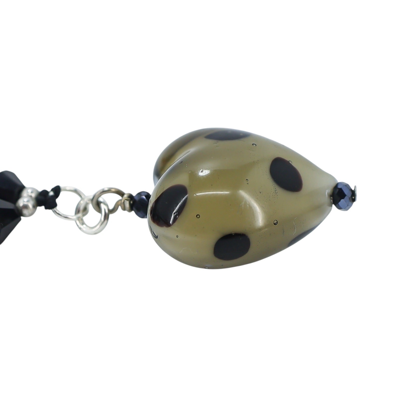 Art Glass Heart Pendant Neckalce - Smoky And Black Dots