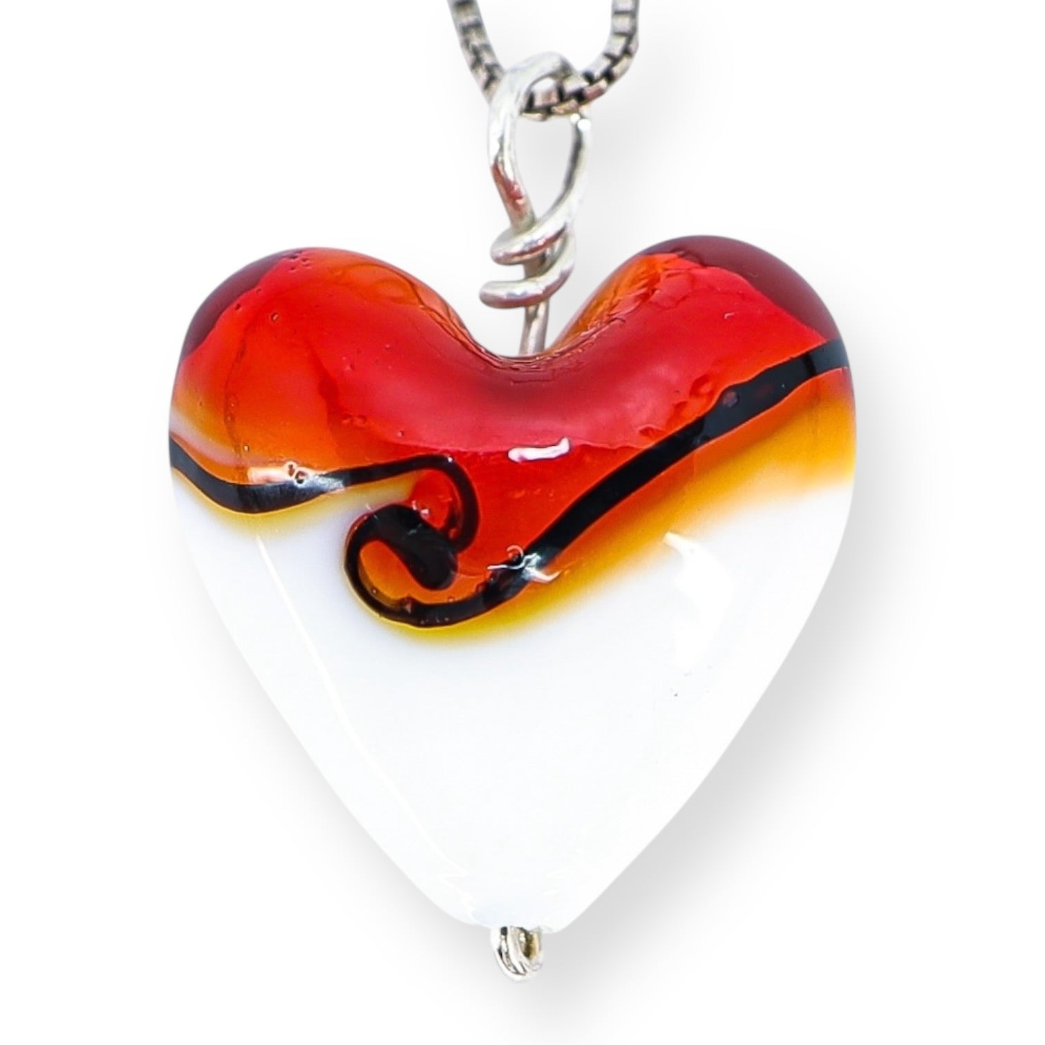 Amberina Art Glass Heart Lampwork Pendant Necklace Sterling Silver