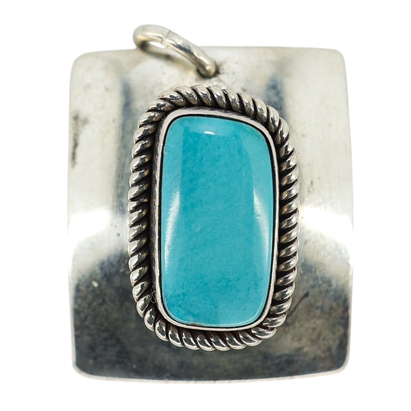 Native American Navajo Artie Yellowhorse Sterling Silver Turquoise Pendant Signed