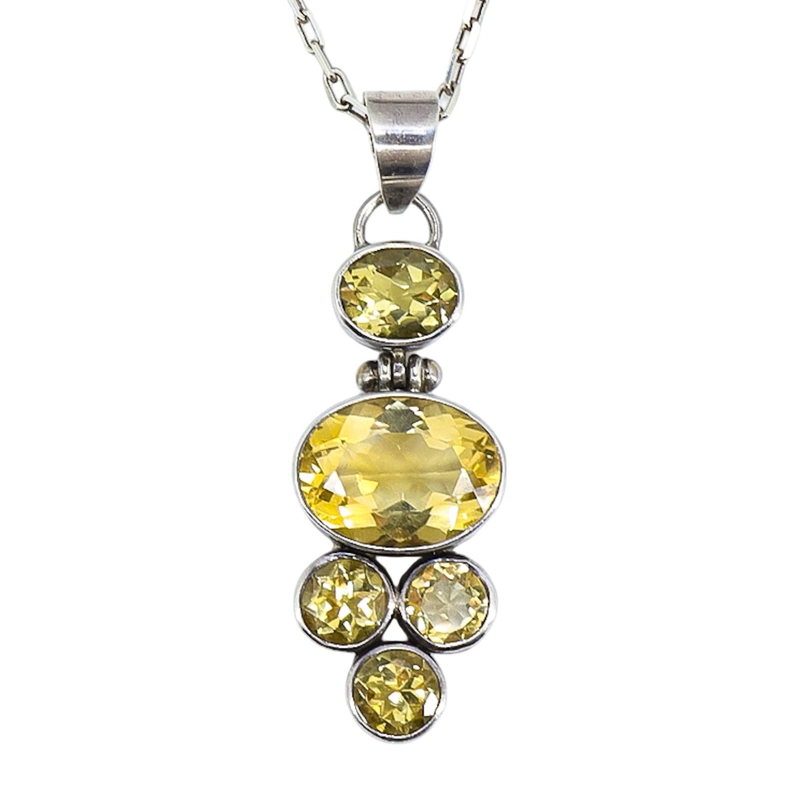 Large Yellow Quartz Artisan Pendant Necklace Bezel Set Open Back Statement