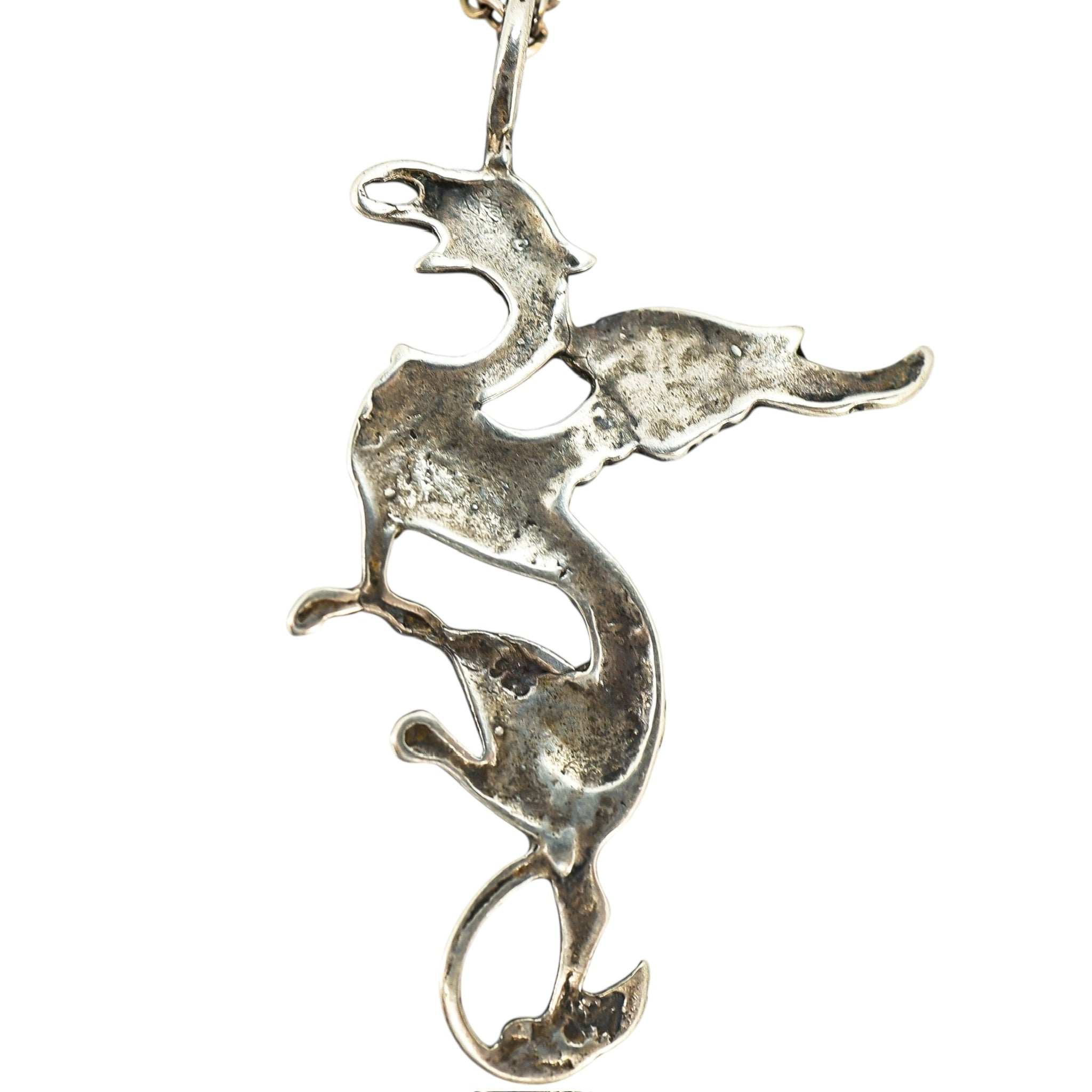 Artisan Cast Sterling Silver Large Dragon Pendant Necklace - Whimsical Gothic Style