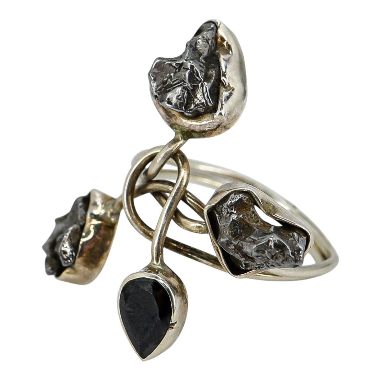 Organic Raw Stone Sterling Silver Ring Sculptural Artisan Design Size 7.5