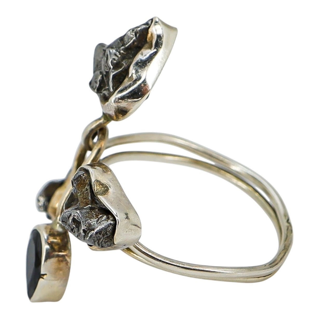 Organic Raw Stone Sterling Silver Ring Sculptural Artisan Design Size 7.5