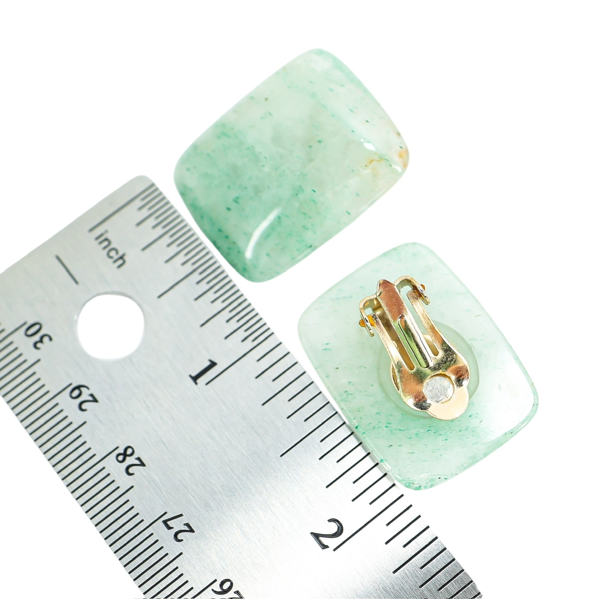 Large Natural Aventurine Rectangular Geometric Earrings