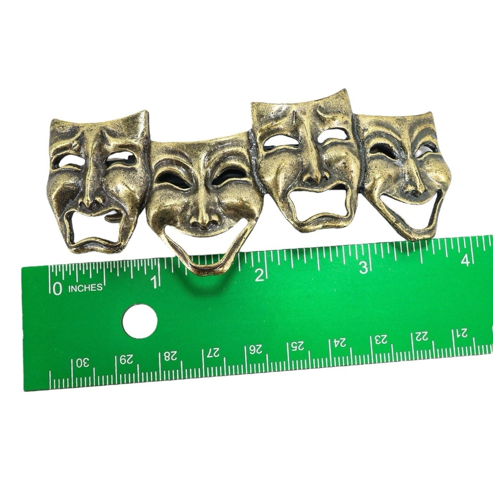 Lot Of Metal Hair Clips Barrettes - Brass Comedy Tragedy Masks - Gunmetal Filigree
