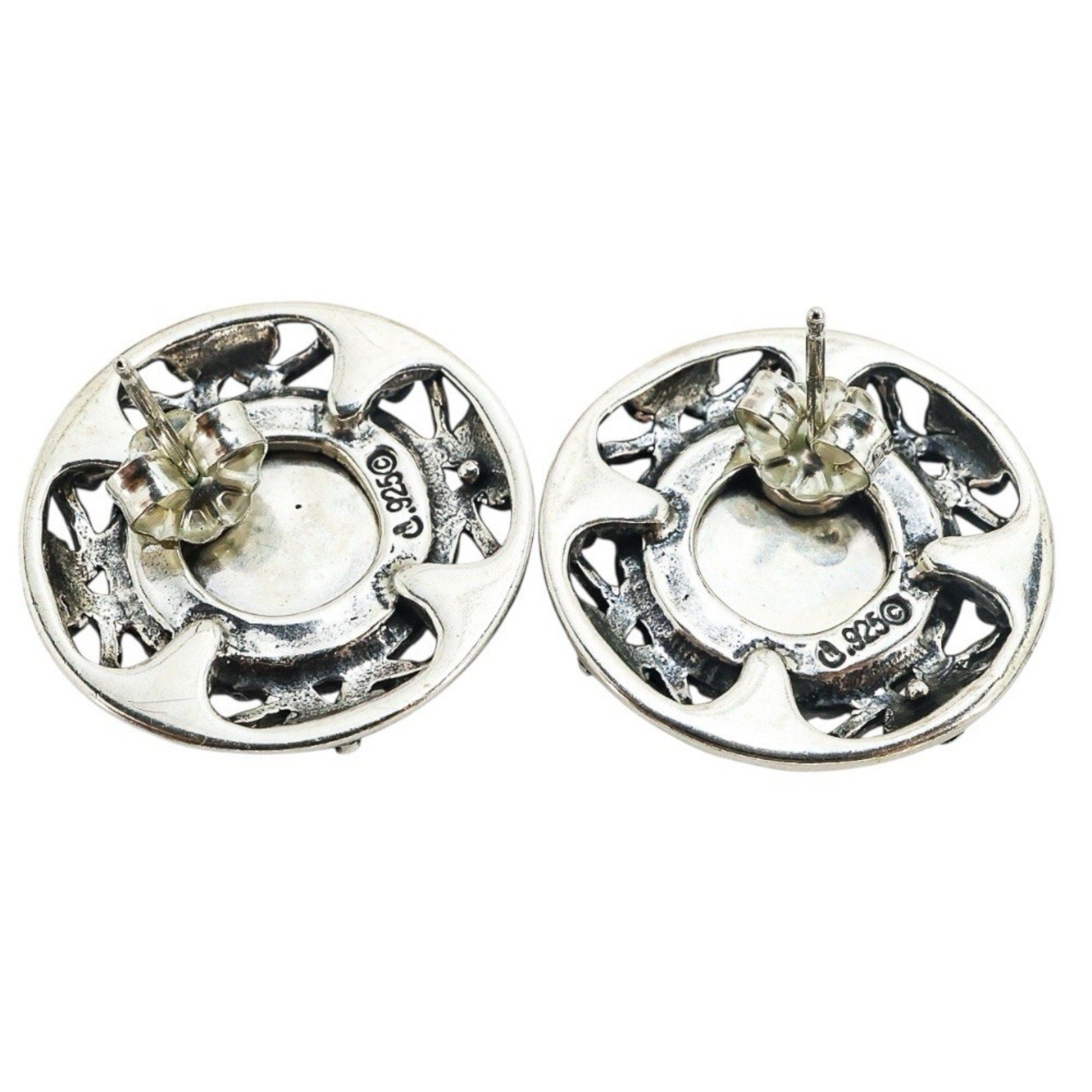 Sterling Silver Scroll Earrings - Sodalite With Pyrite Signed Relios