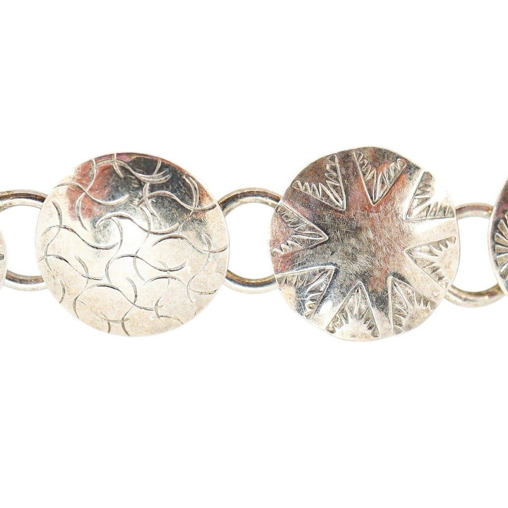 Sterling Silver Concho Bracelet Stamped Each Link Lobster Clasp Starburst 19.8g