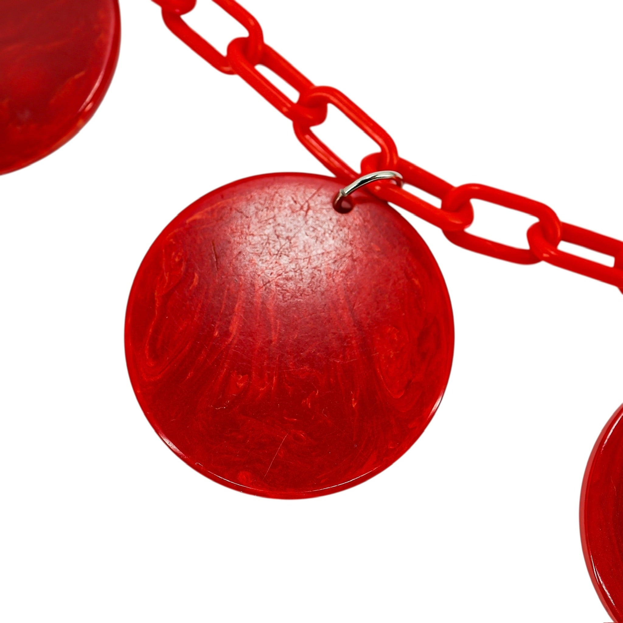 Vintage Bakelite Red Disk Necklace with Plastic Chain – Mod Geometric Statement