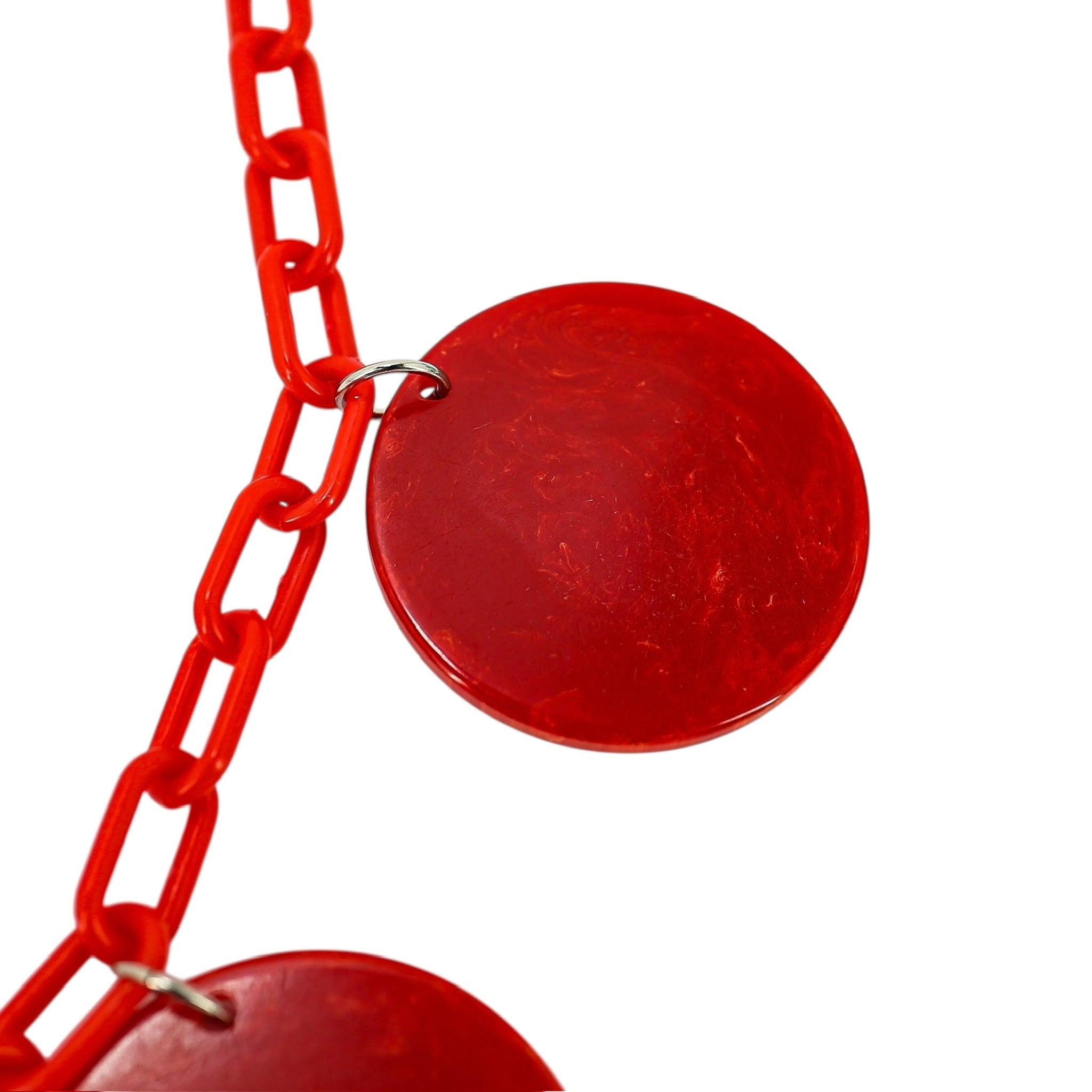 Vintage Bakelite Red Disk Necklace with Plastic Chain – Mod Geometric Statement