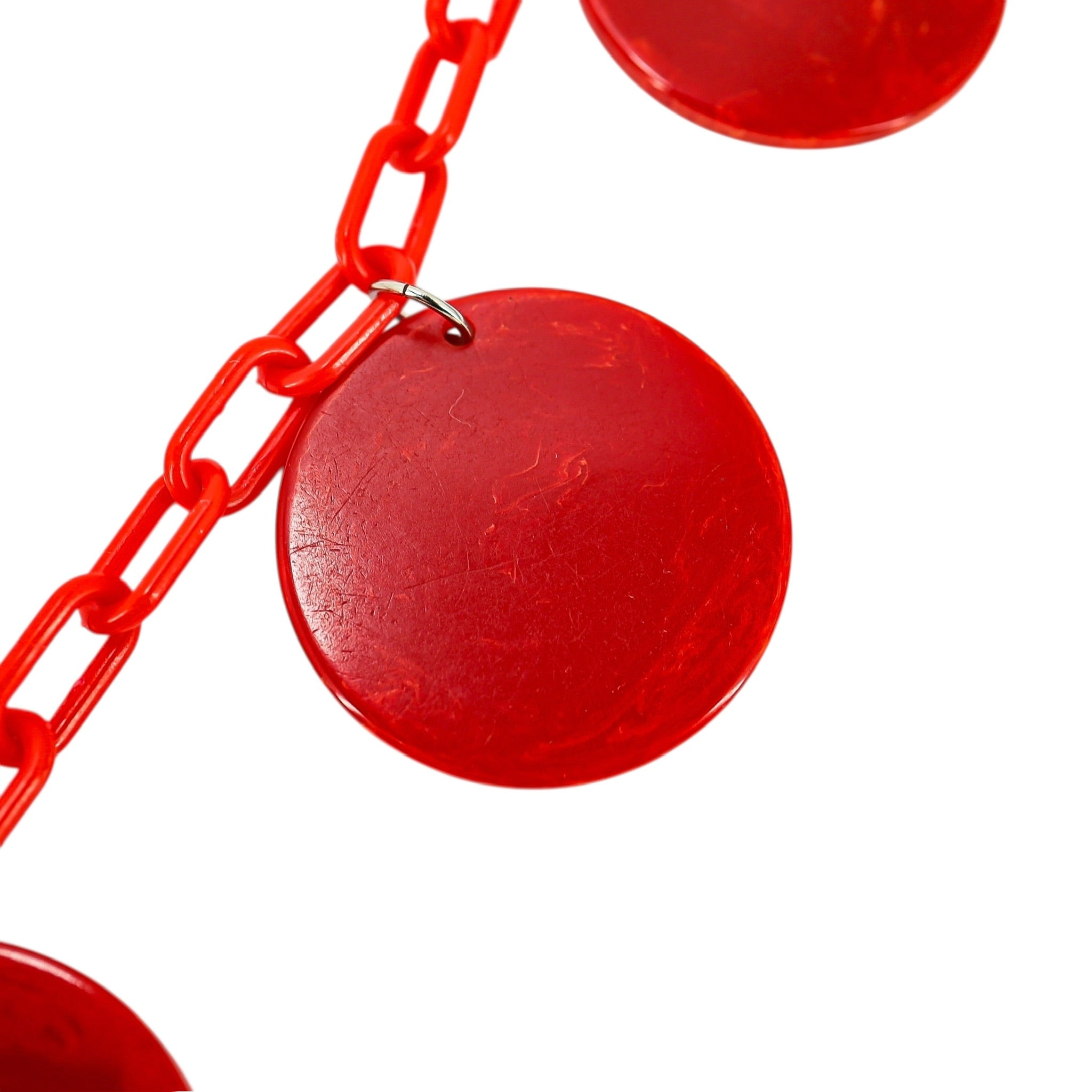 Vintage Bakelite Red Disk Necklace with Plastic Chain – Mod Geometric Statement