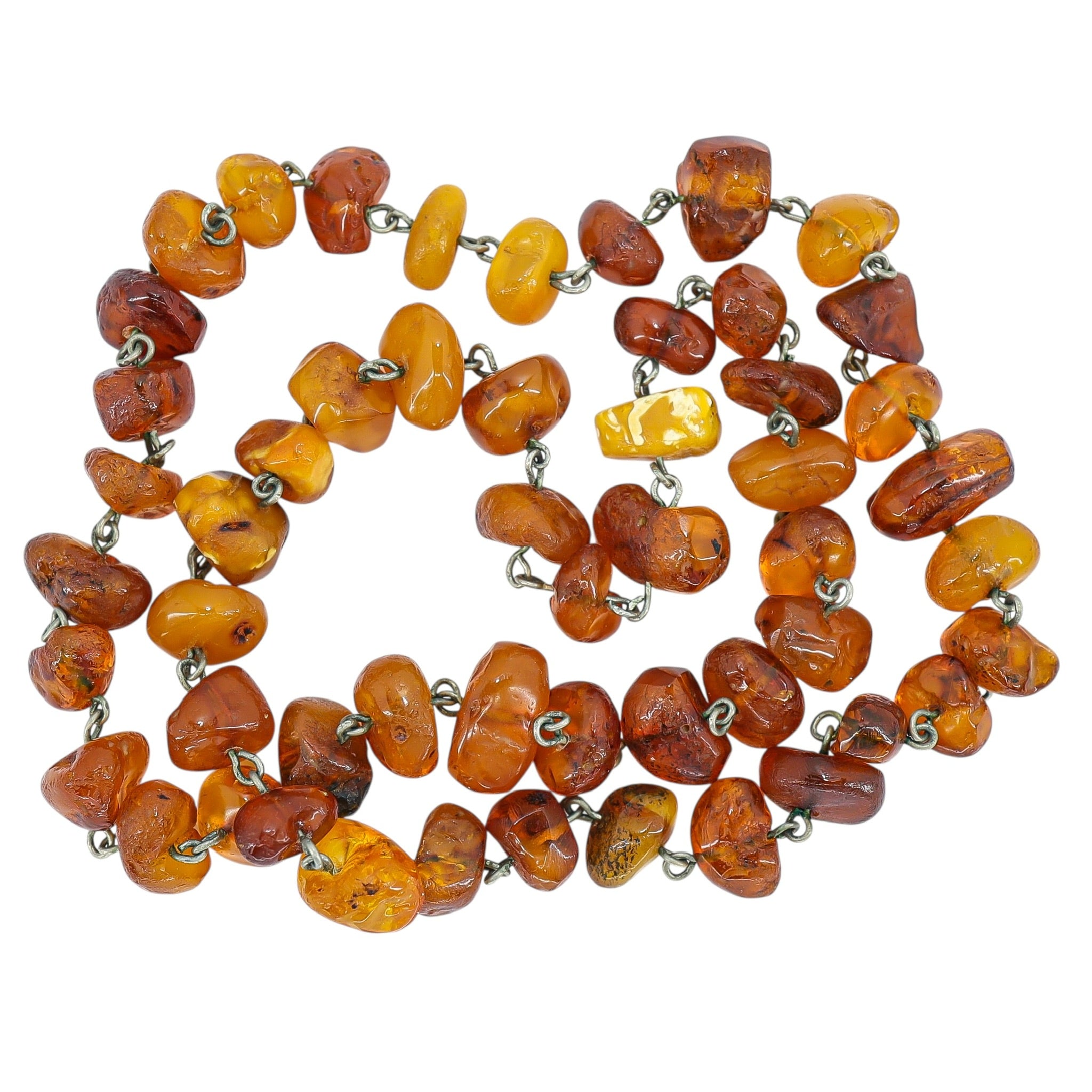 Baltic Amber Linked Bead Hand Wired Nugget Necklace 33g 24”