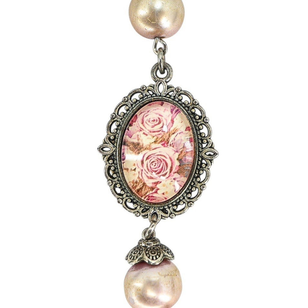 Vintage Large Display Ceremonial Ornate Rosary Faux Pearl & Crackle Glass Beads