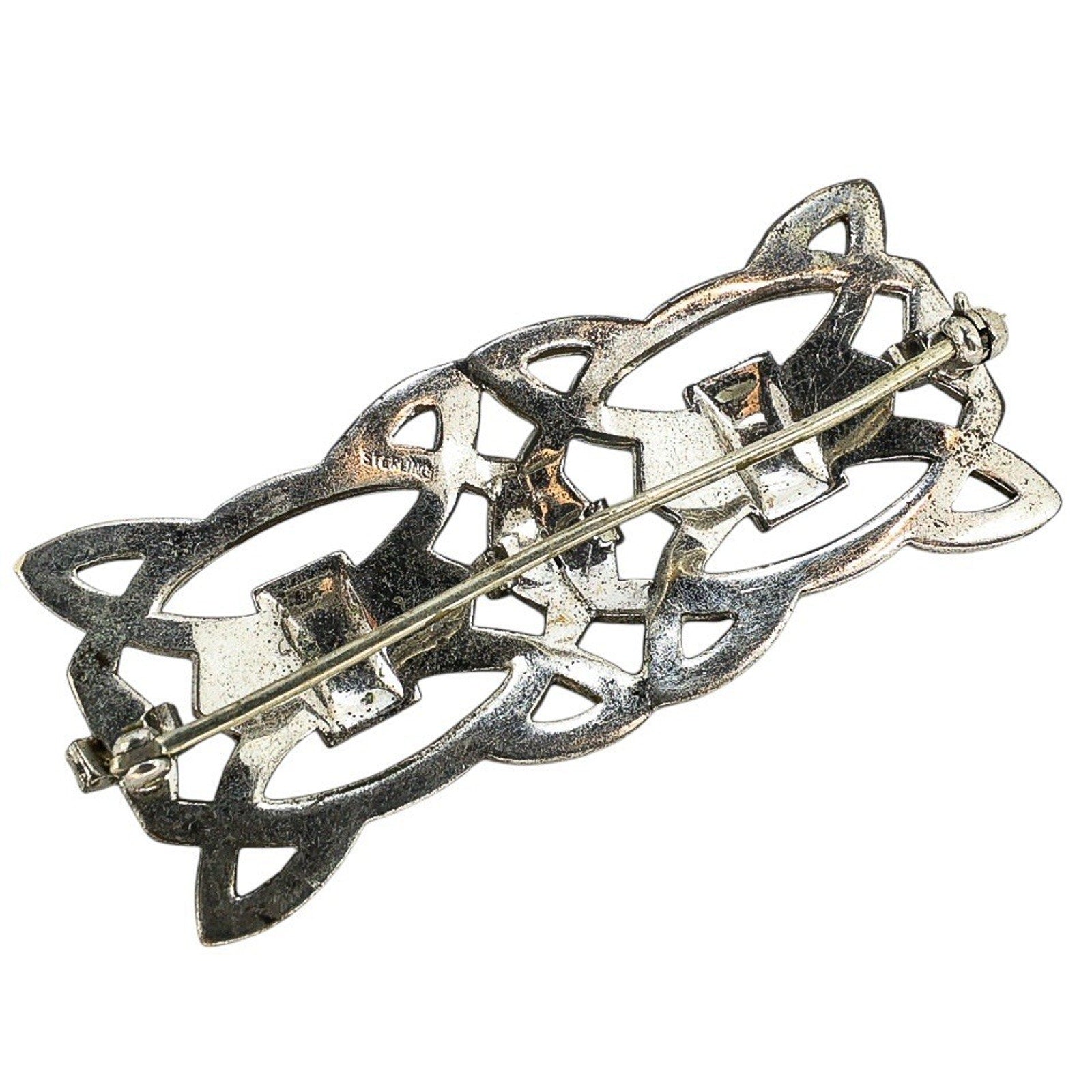Vintage Sterling Silver Marcasite Brooch Art Deco Revival Geometric Pin