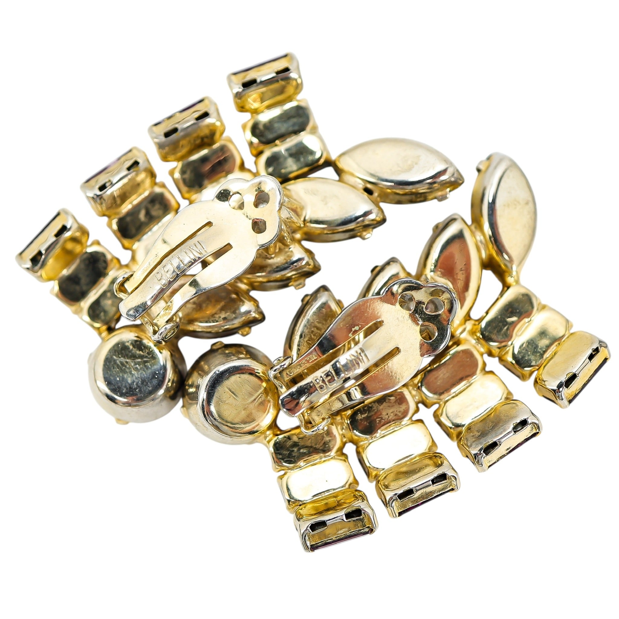 Vintage Signed Bellini Purple Rhinestones Clip On Earrings 2 inch Statement