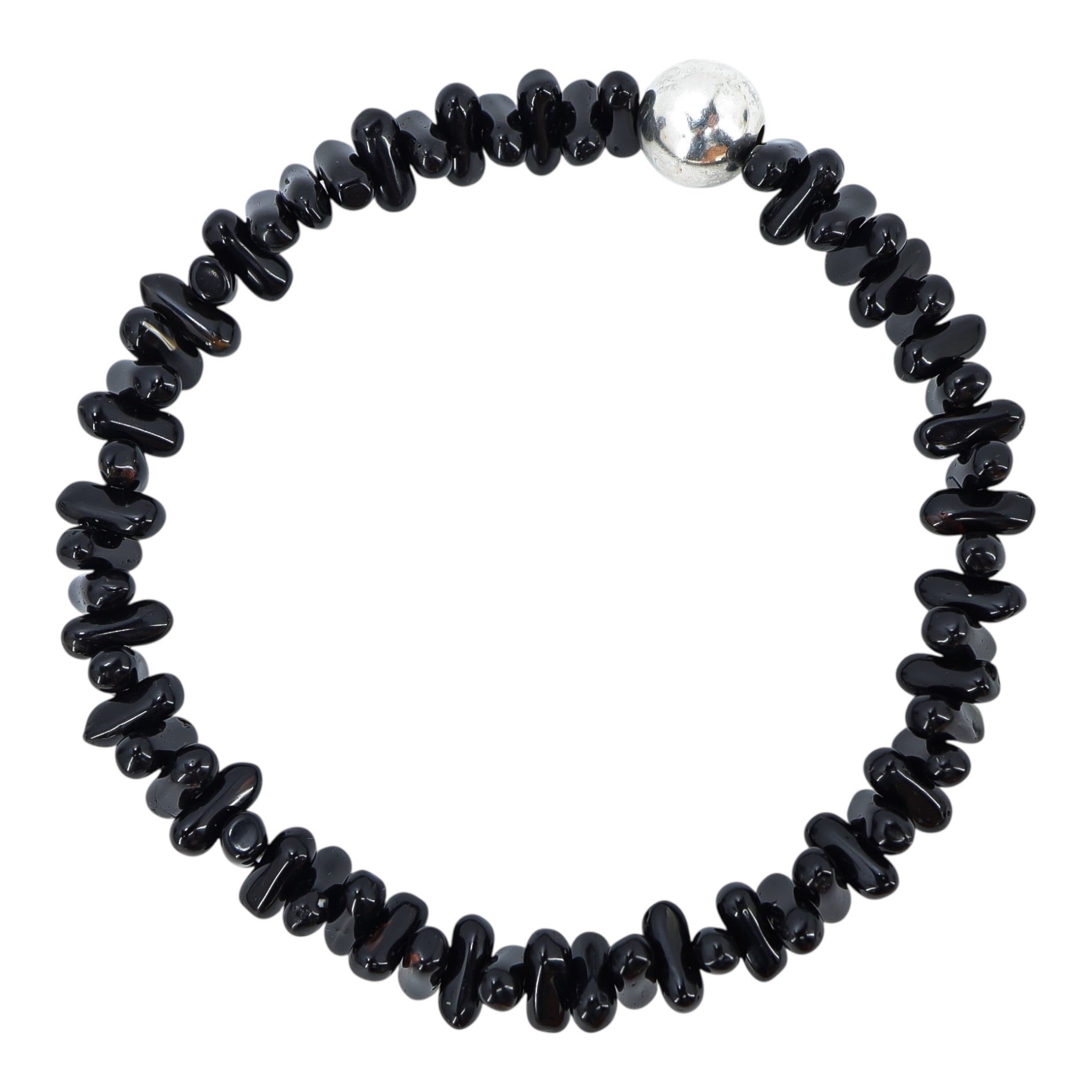 Natural Black Coral Bracelet With Sterling Silver Accent Bead