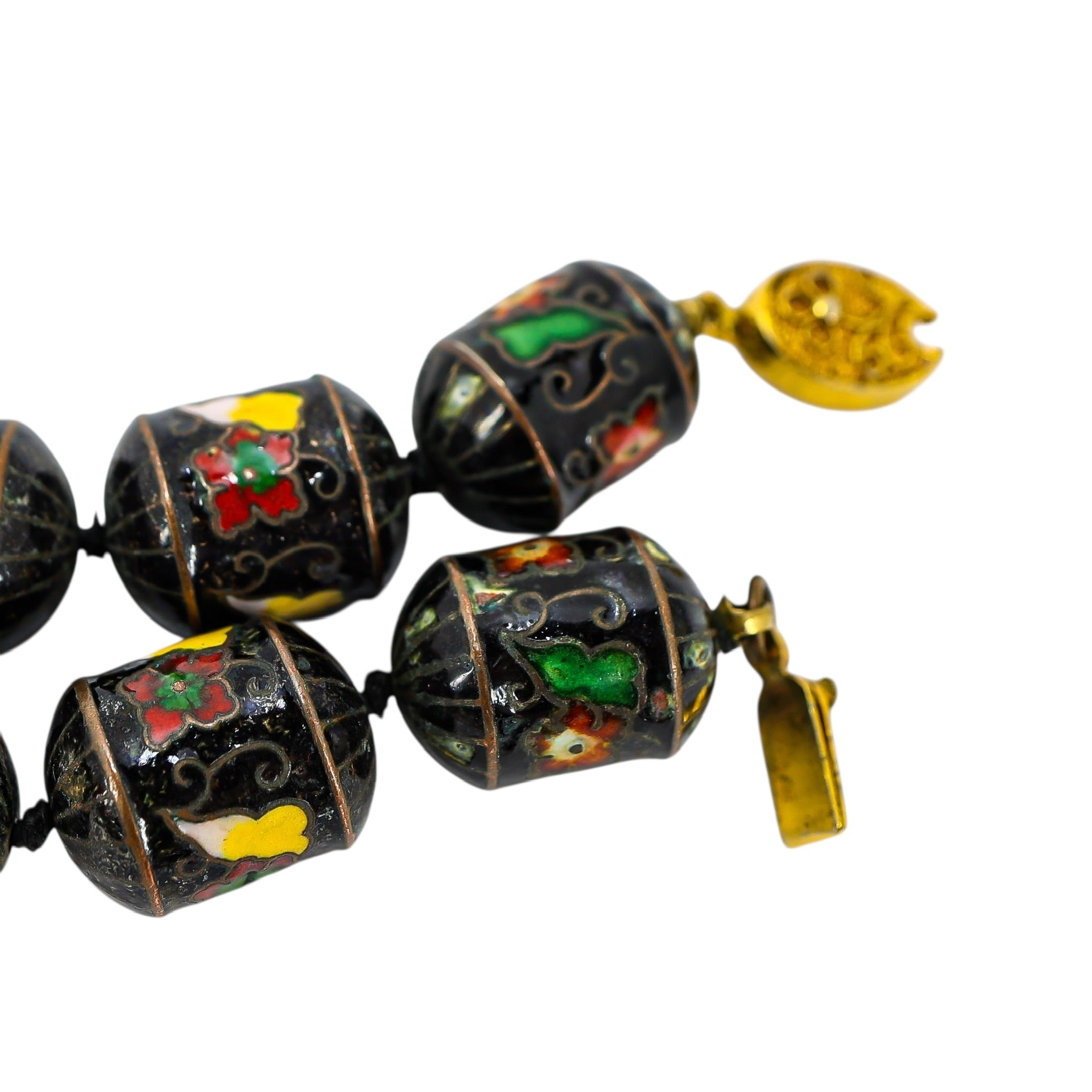 Vintage Black Lantern Cloisonné Bead Necklace with Large Orb Pendant