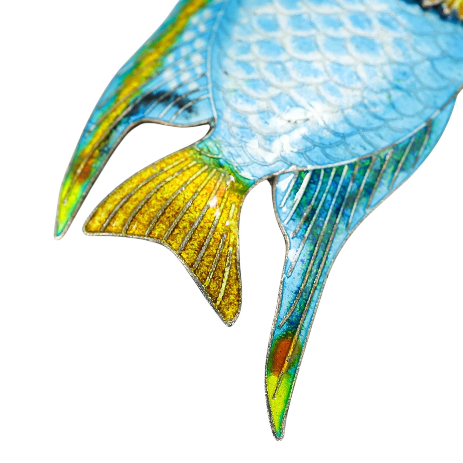 Vintage Blue Enamel Tropical Angel Fish Brooch Silver Plated