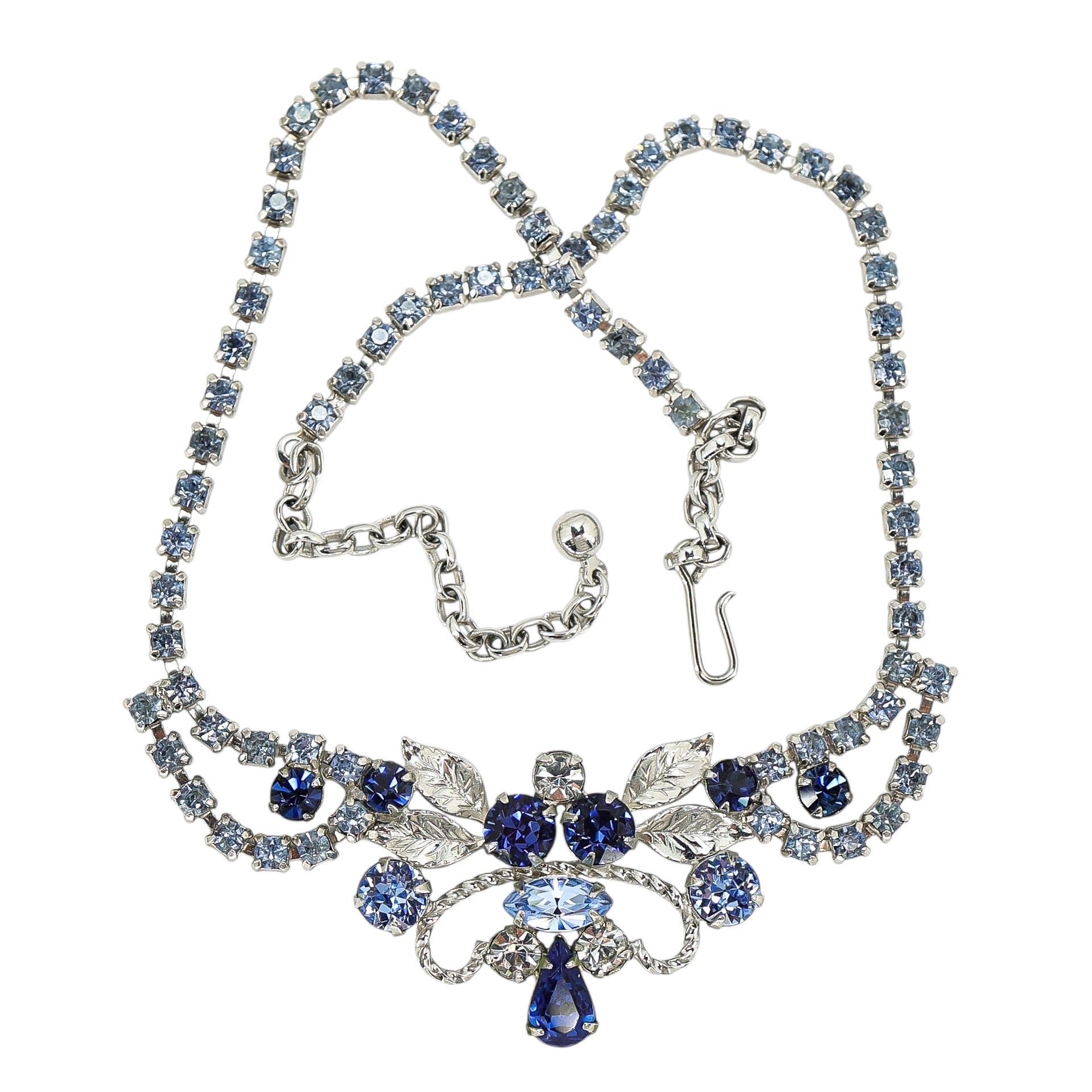 Vintage MCM Blue Rhinestone Choker In Silver Tone