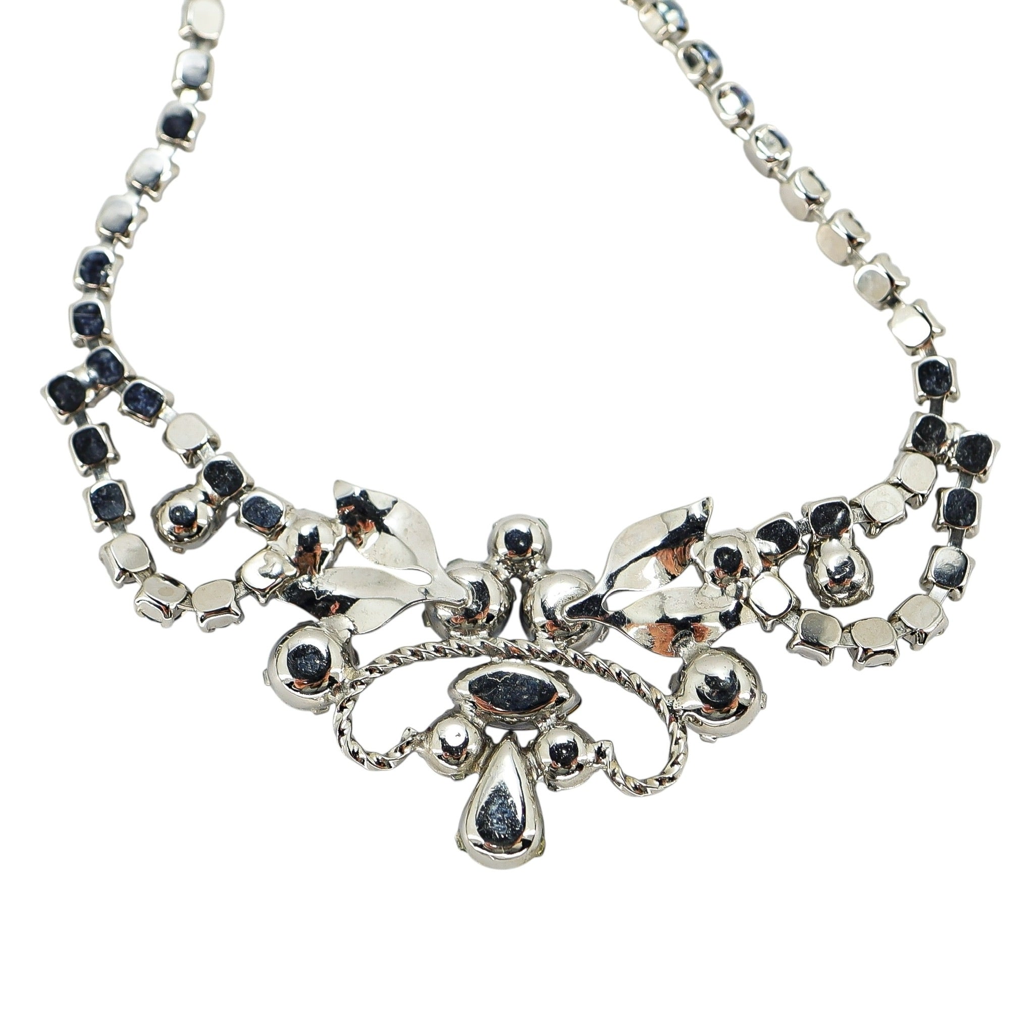 Vintage MCM Blue Rhinestone Choker In Silver Tone