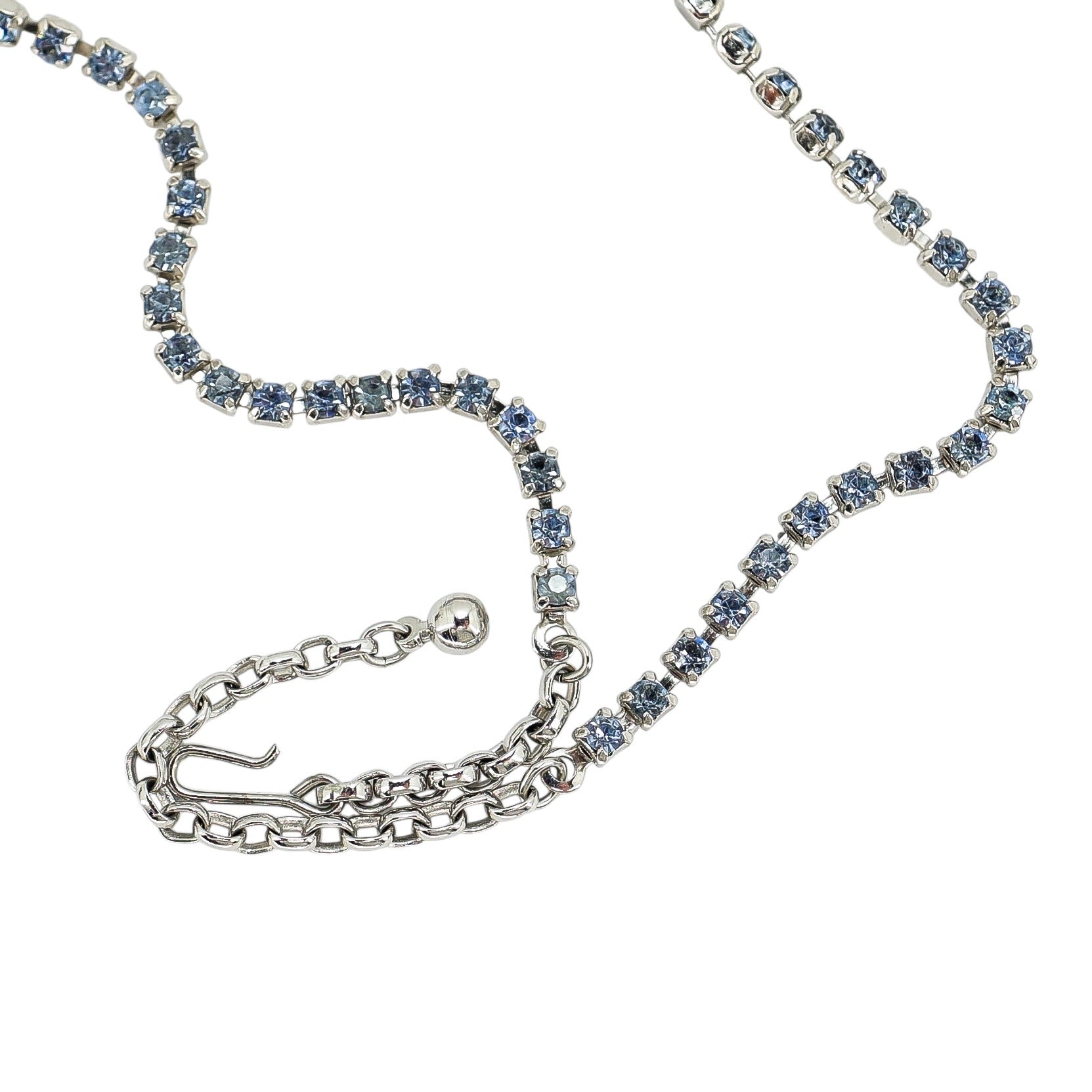 Vintage MCM Blue Rhinestone Choker In Silver Tone