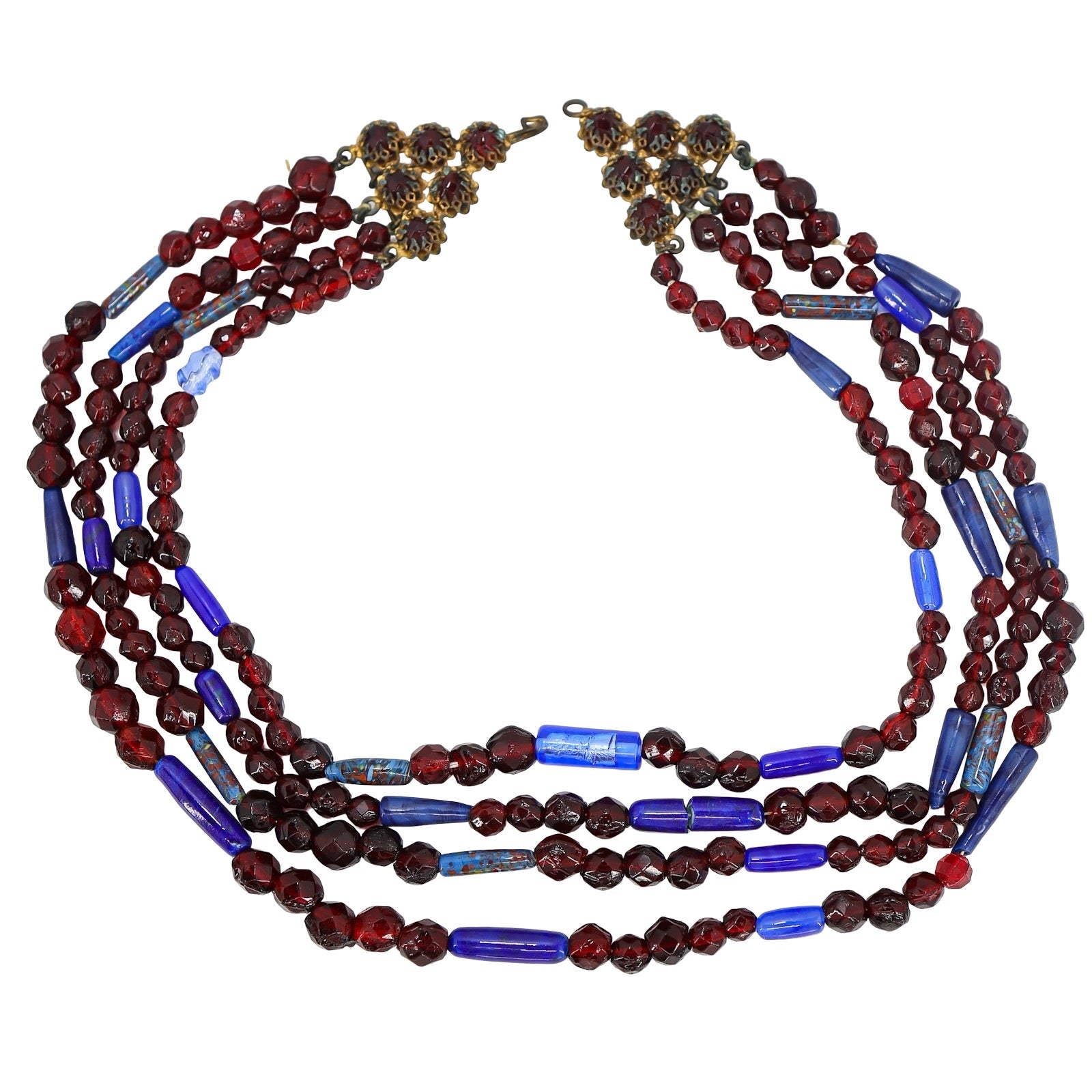 Antique Indian Wound And Bohemian Garnet Glass Necklace Afghan Trade Beads
