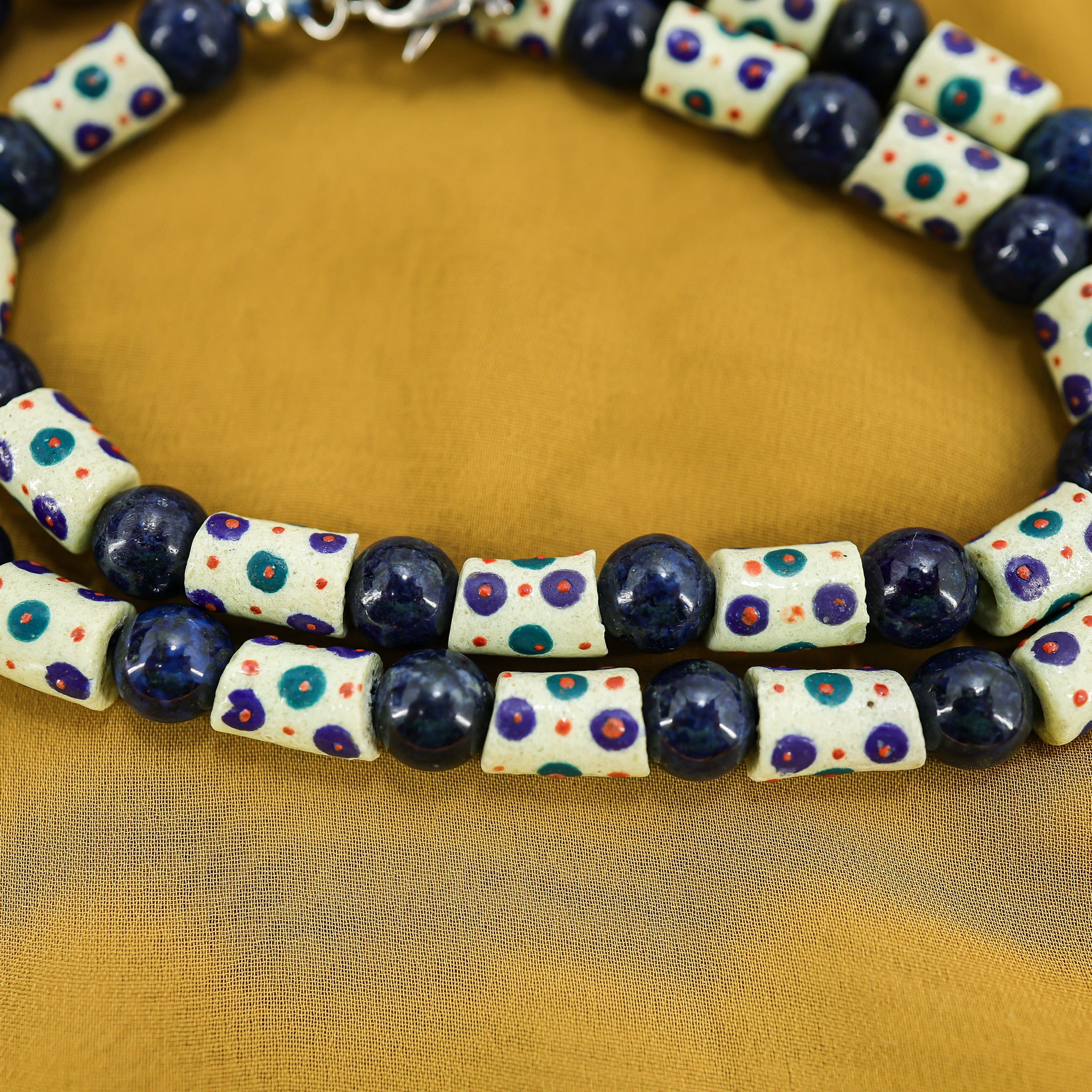 Undyed Natural Lapis Lazuli Ghana Krobo Beads & Sterling Boho Necklace